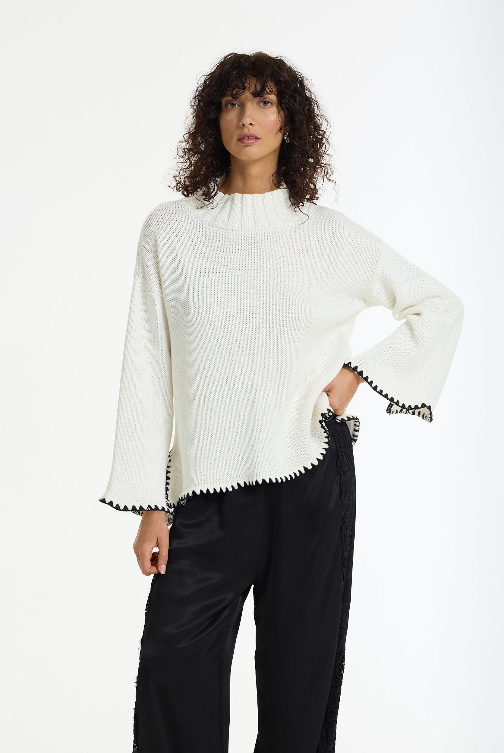 PRE-ORDER Vogue Sweater - White w Black Stitching
