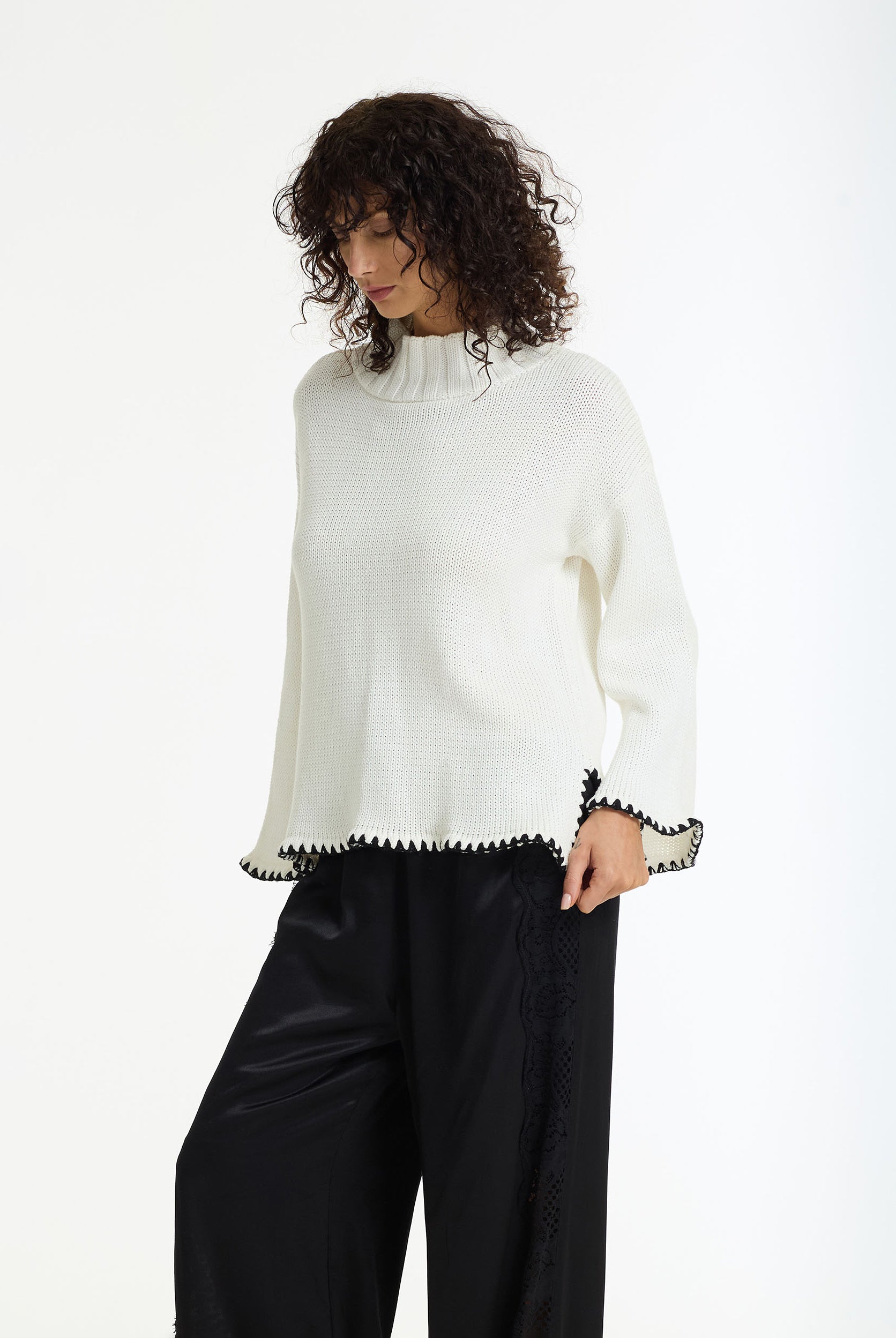 PRE-ORDER Vogue Sweater - White w Black Stitching