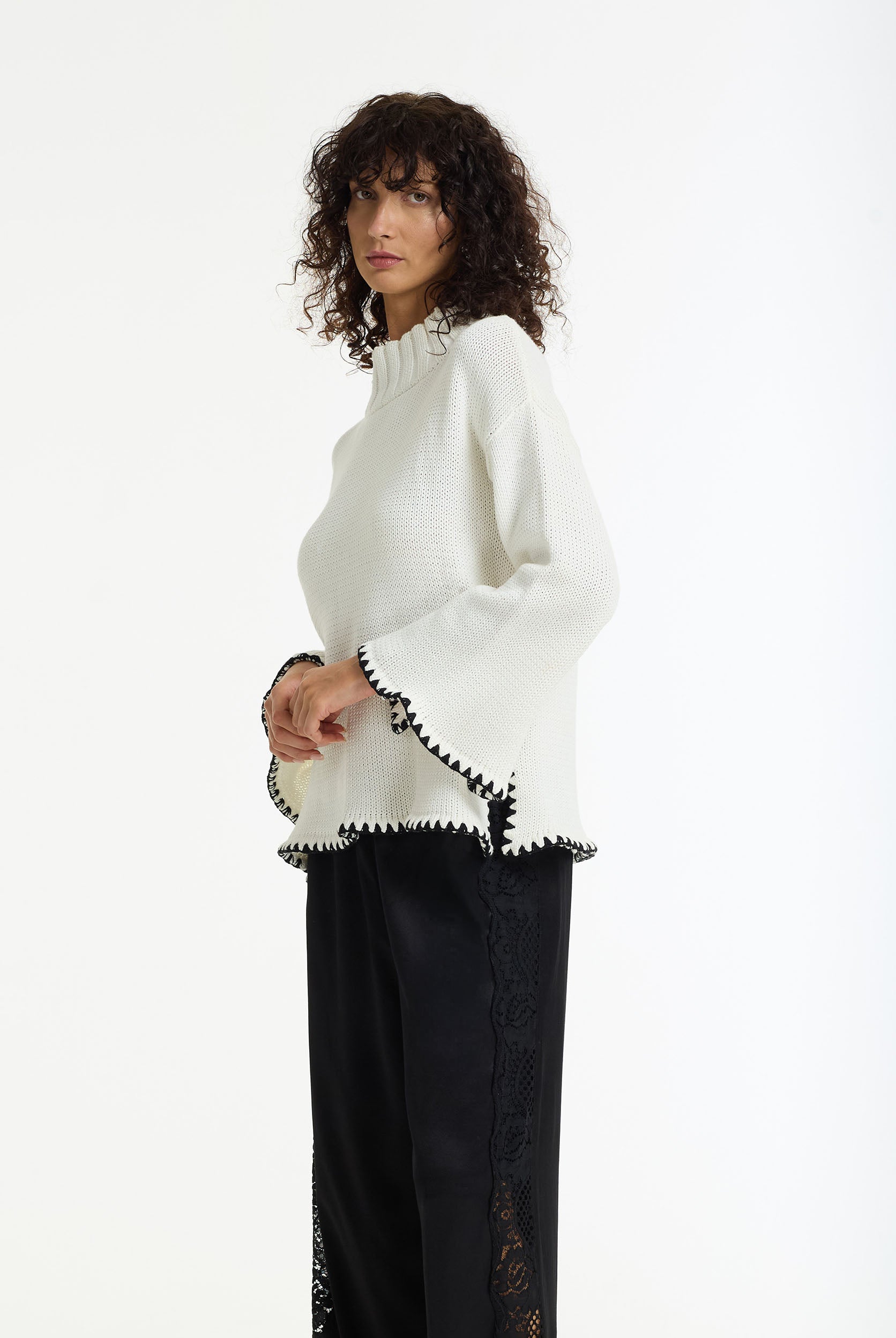 PRE-ORDER Vogue Sweater - White w Black Stitching
