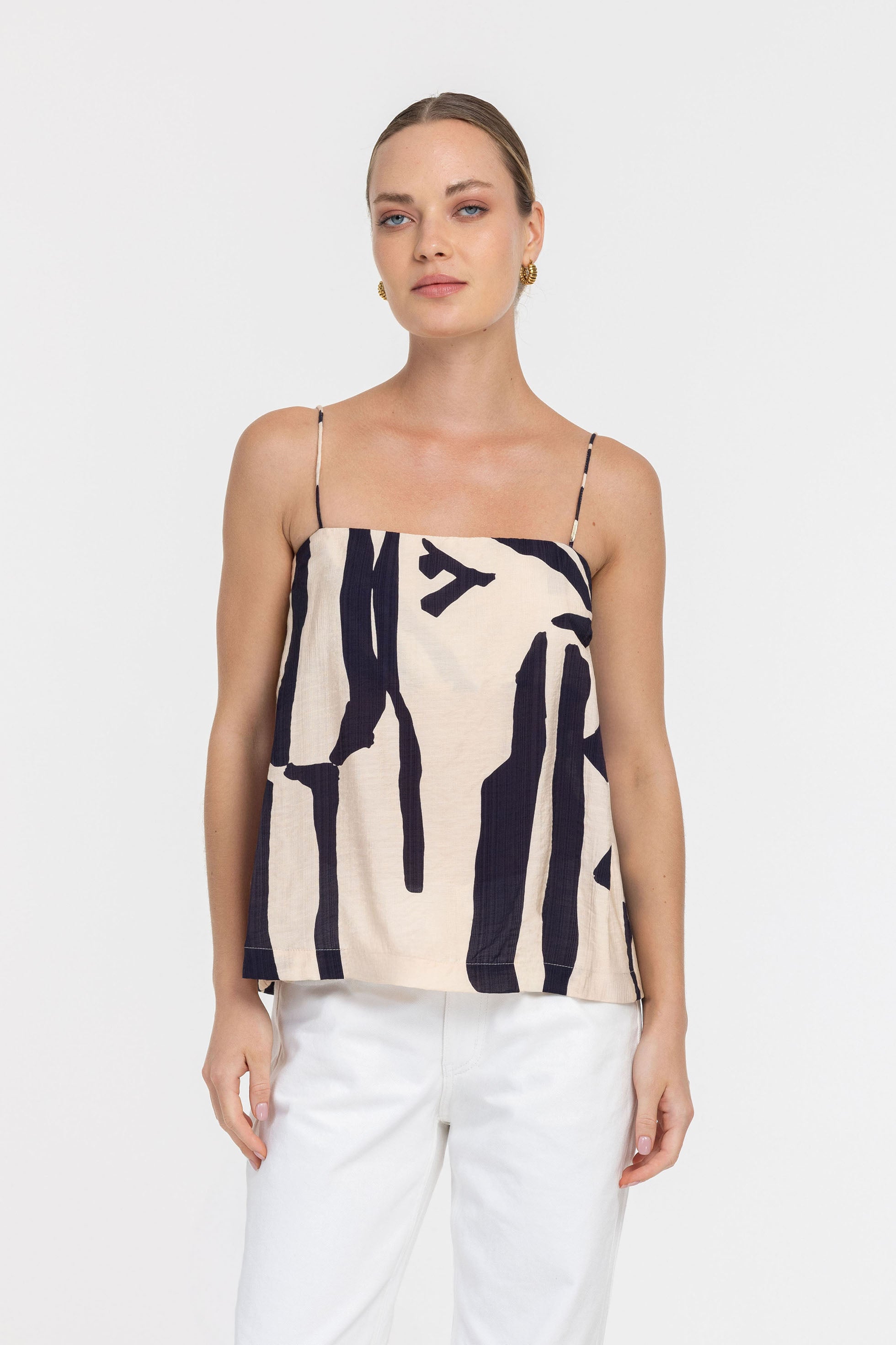 Wild at Heart Top - Cream/Navy Print