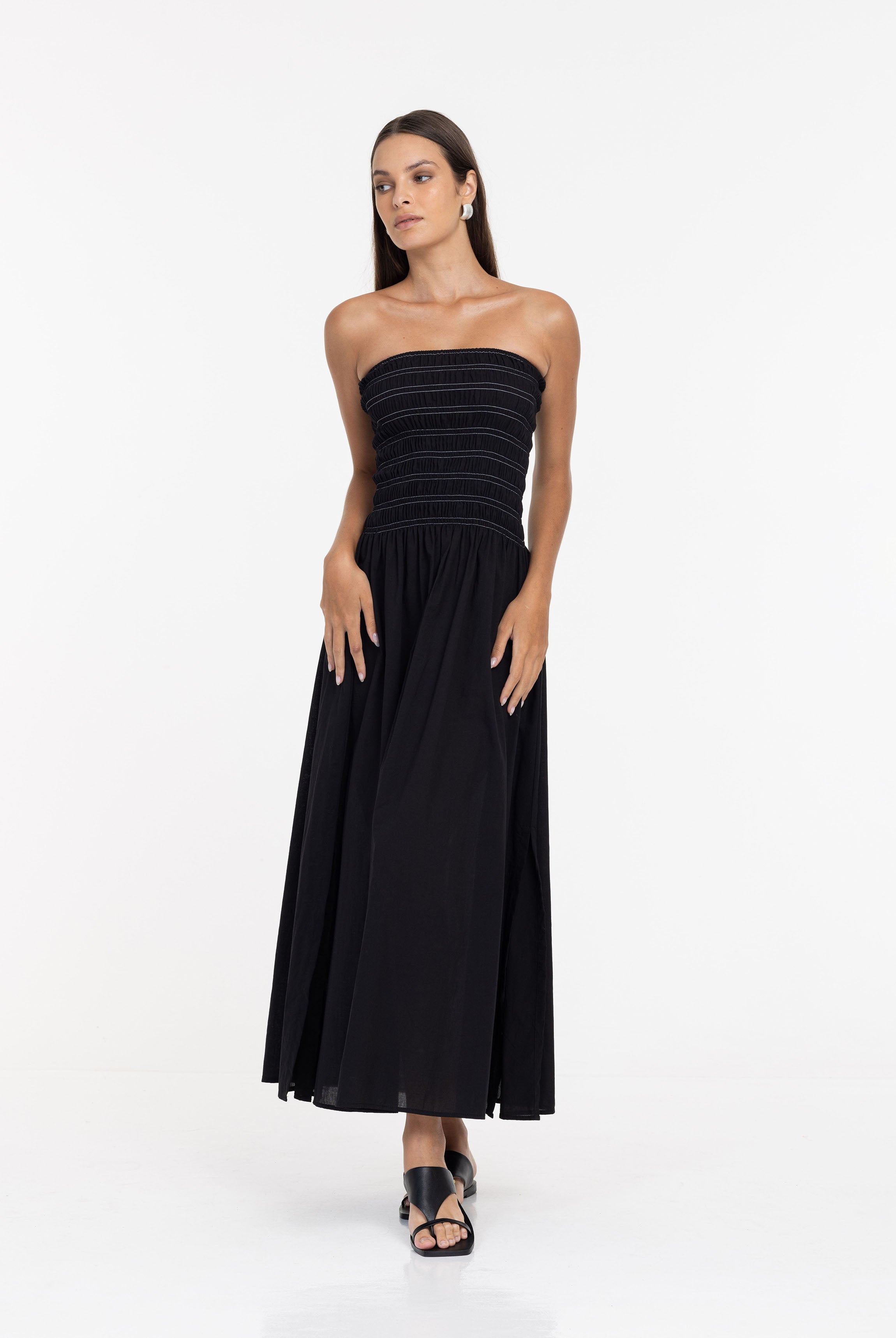 Wildflower Whisper Dress - Black with White Topstitching