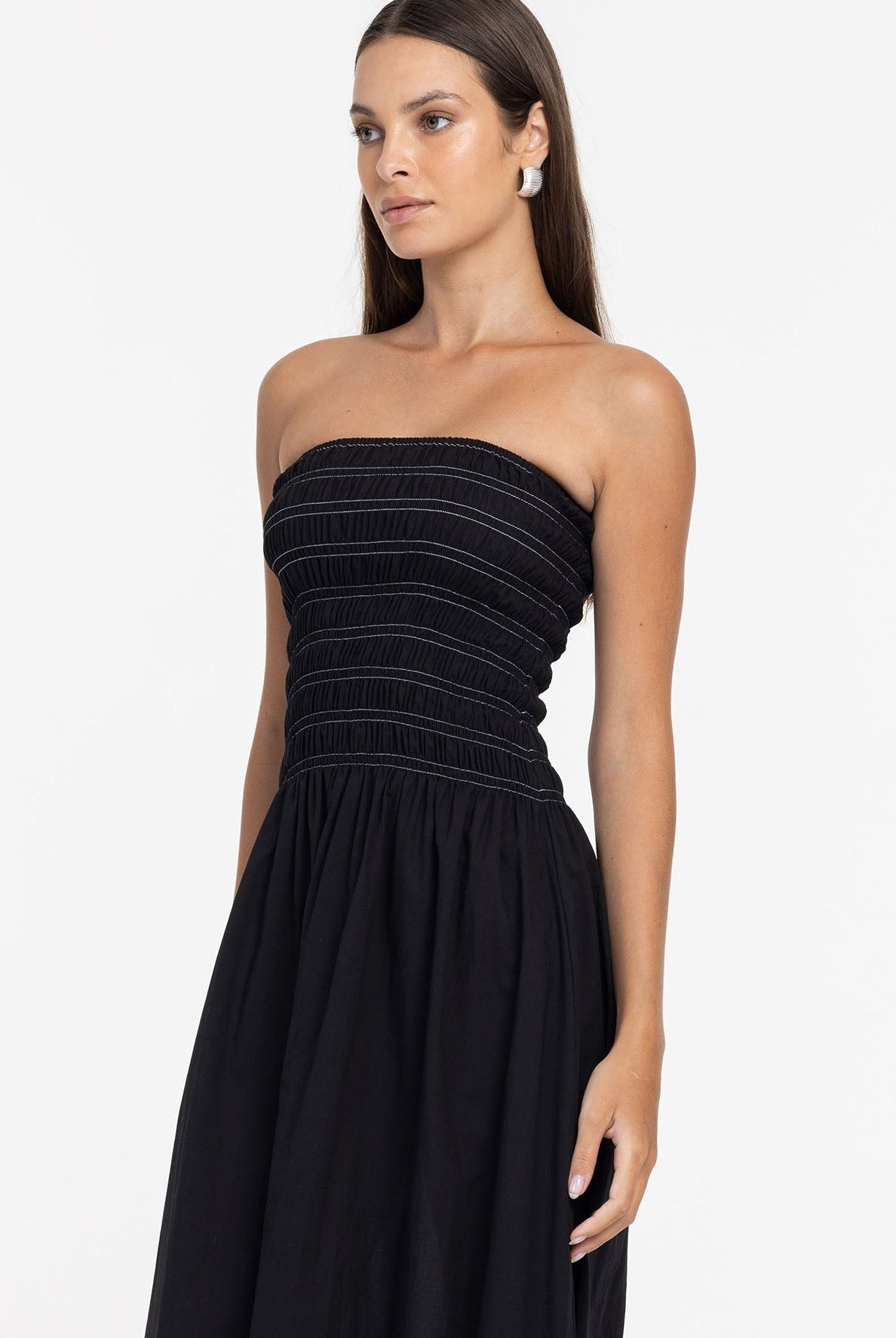 Wildflower Whisper Dress - Black with White Topstitching