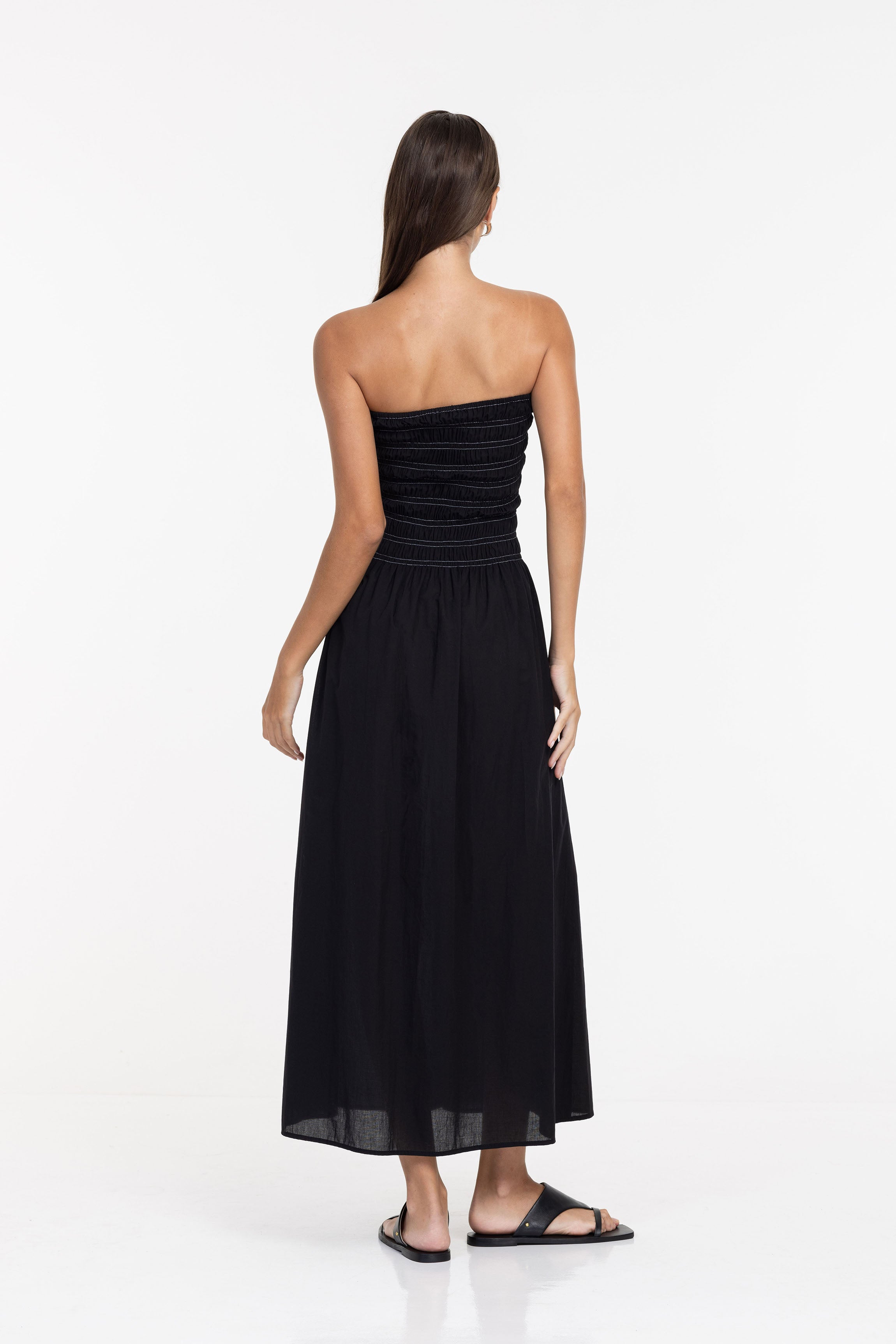 Wildflower Whisper Dress - Black with White Topstitching