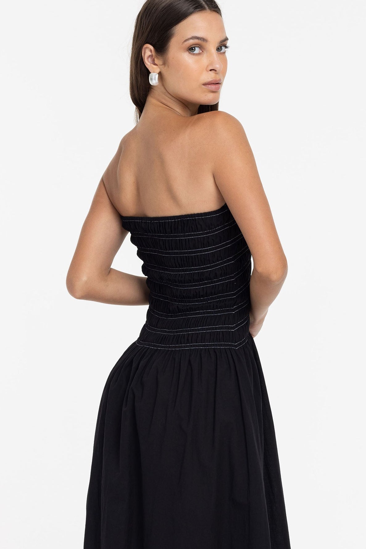 Wildflower Whisper Dress - Black with White Topstitching