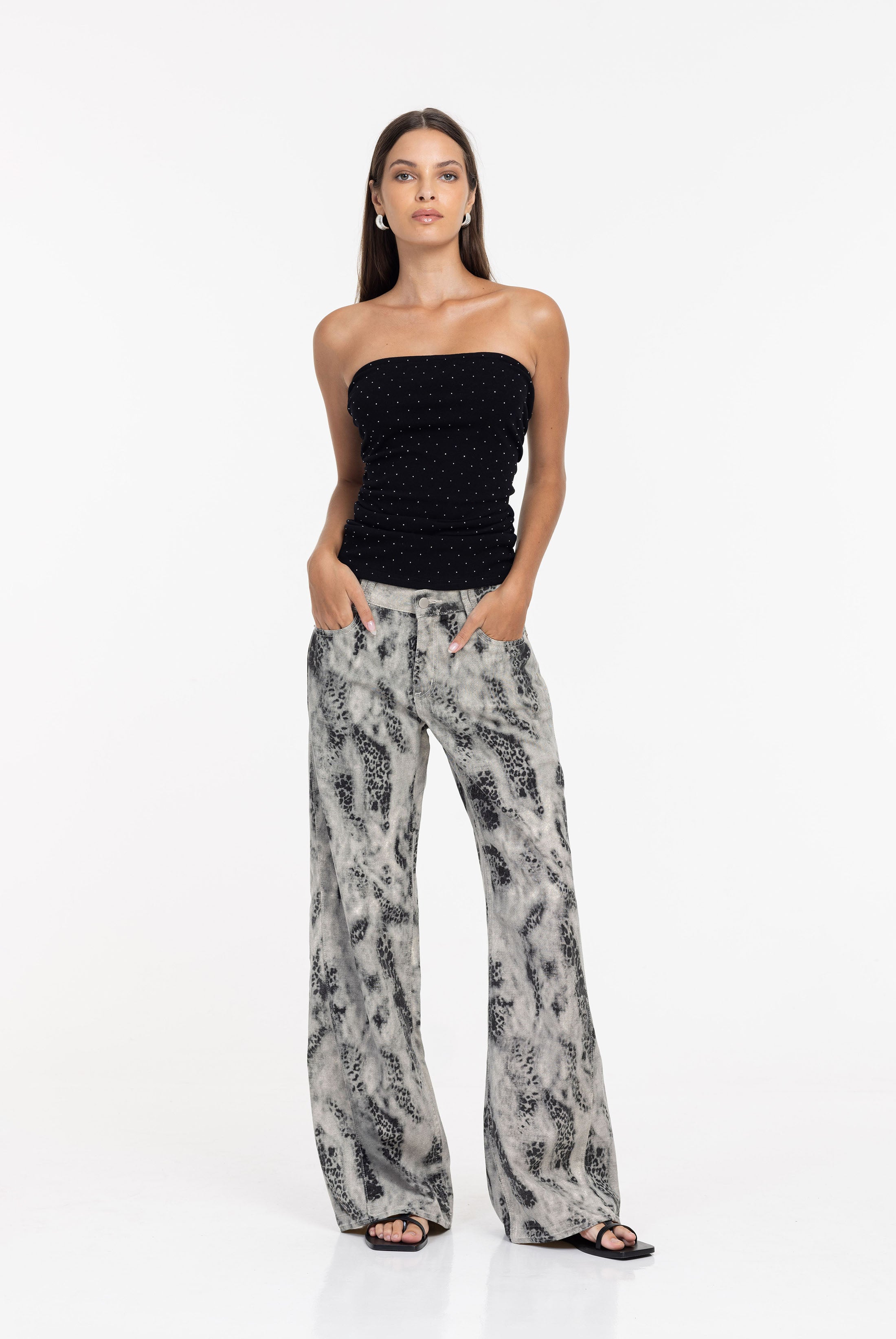 Blake Jean - Light Grey with Charcoal Snake Print - PRE-ORDER