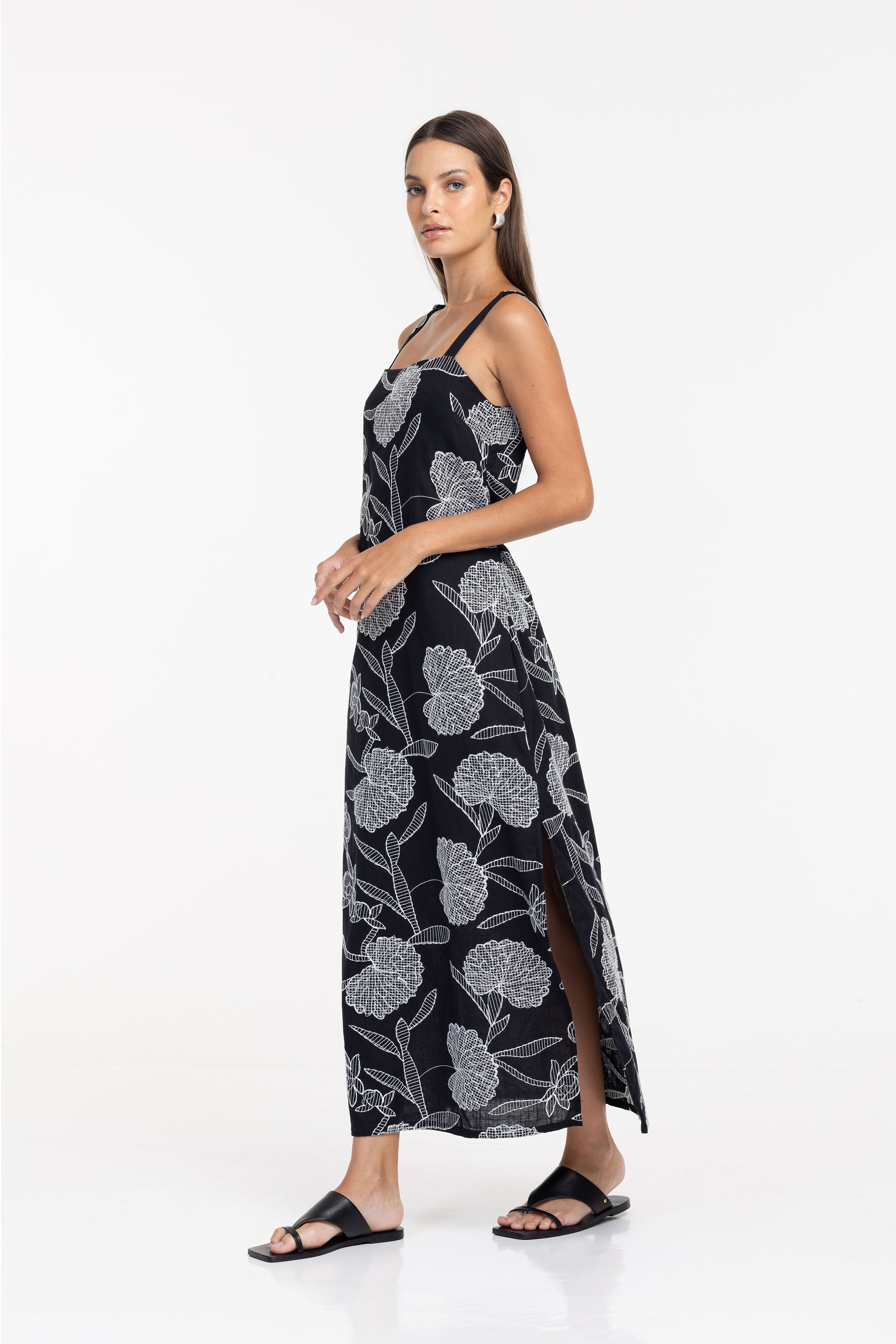 Written In The Stars Maxi - Black with Ivory Embroidery