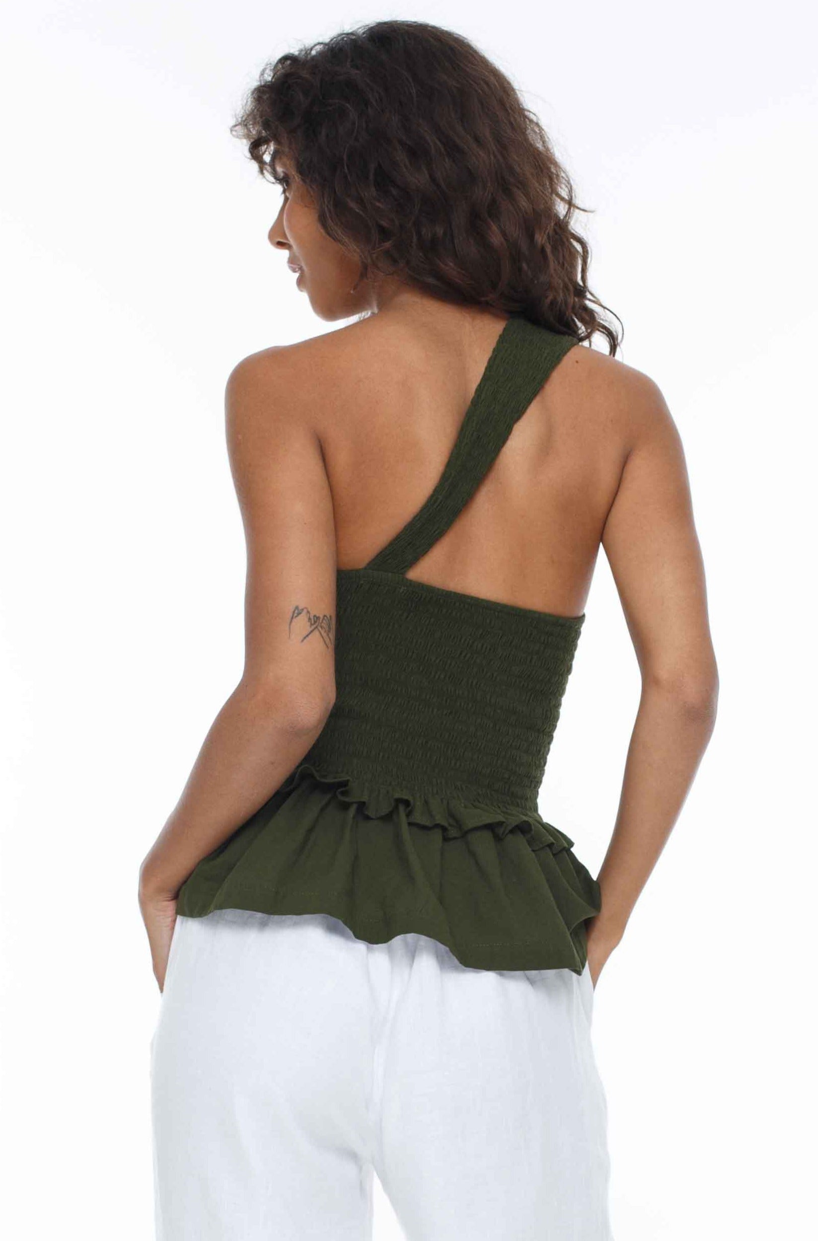 BLAK - SAGE TOP - ONE SHOULDER SHIRRED TOP