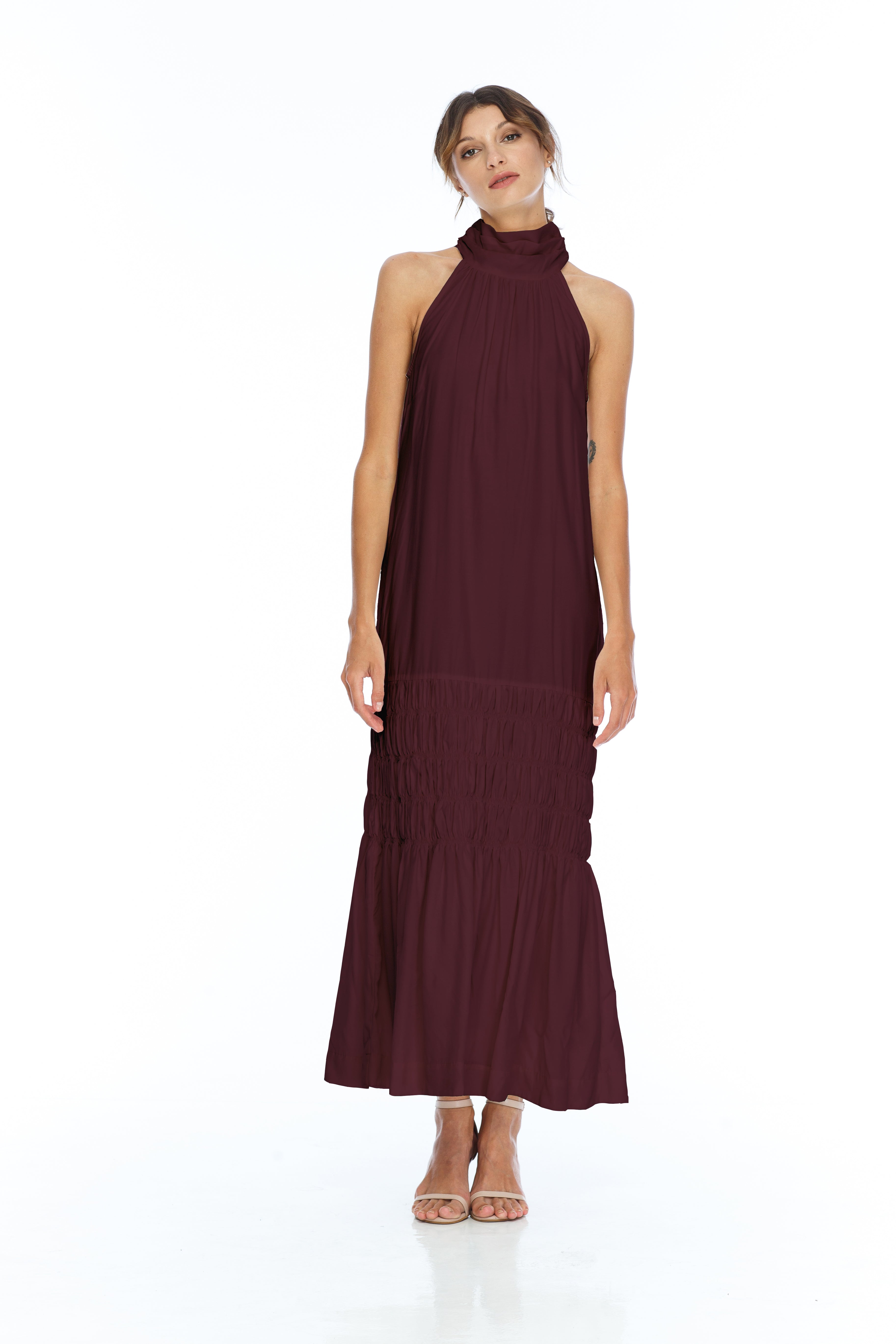 Halterneck Dress - BLAK - cinnamon red tie neck halter dress