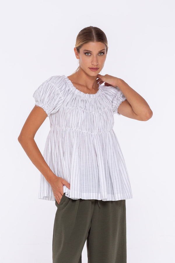 Butterfly Top - White With Black Pinstripe