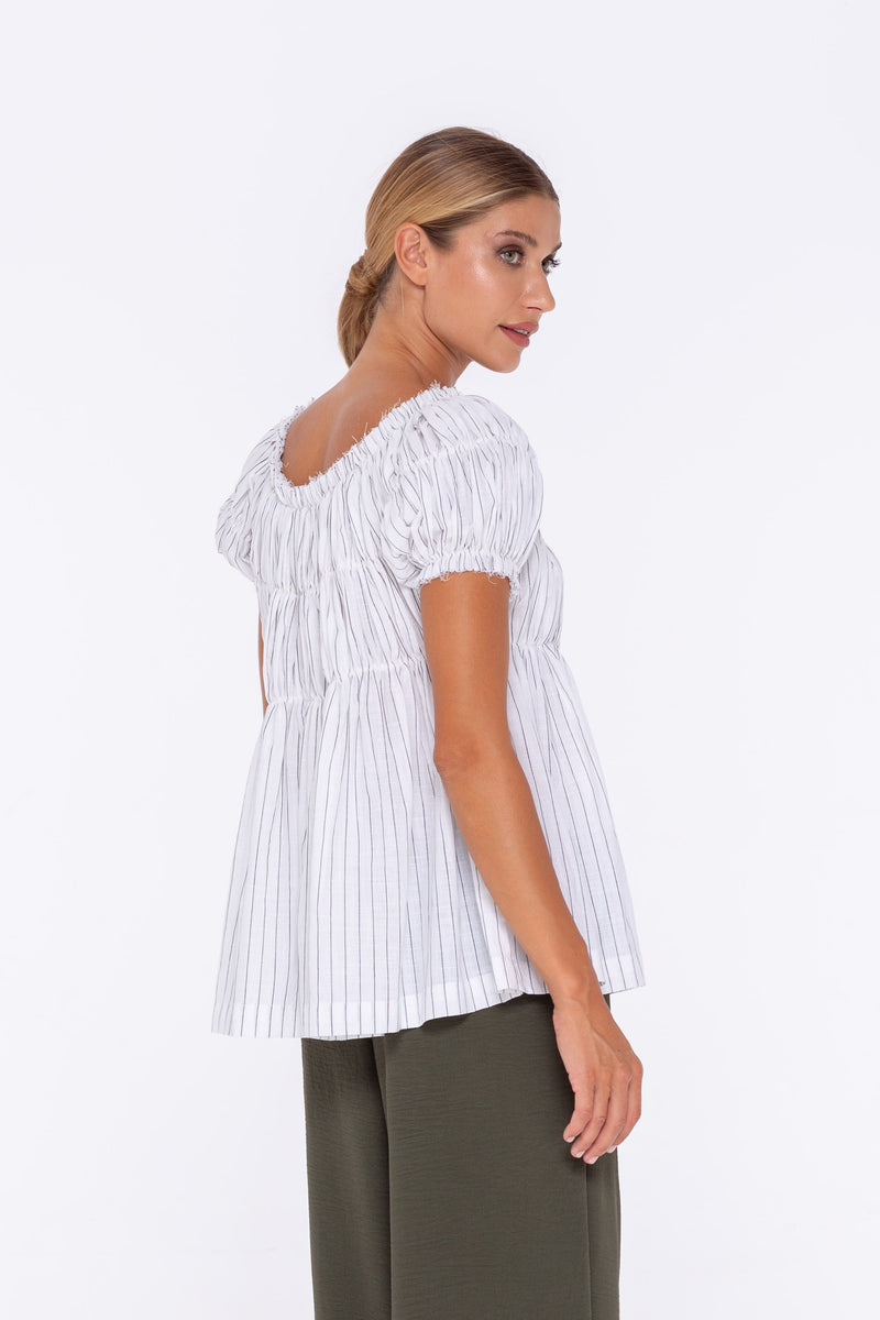 Butterfly Top - White With Black Pinstripe