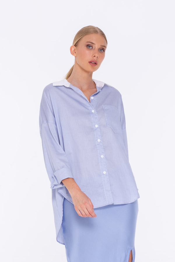 Girlfriend Shirt - Blue/White Fine Stripe