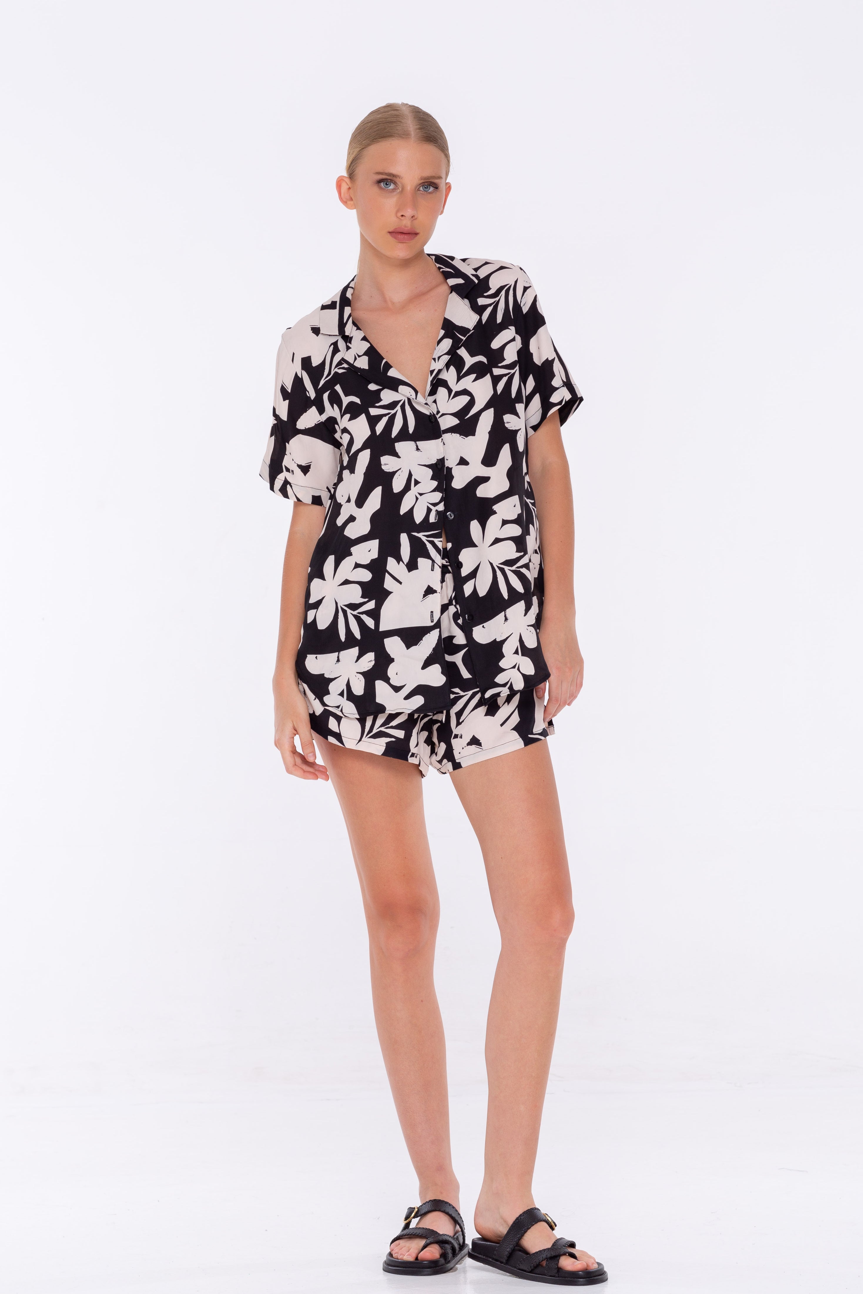 Ally Short - Black with Natural Flower Print
