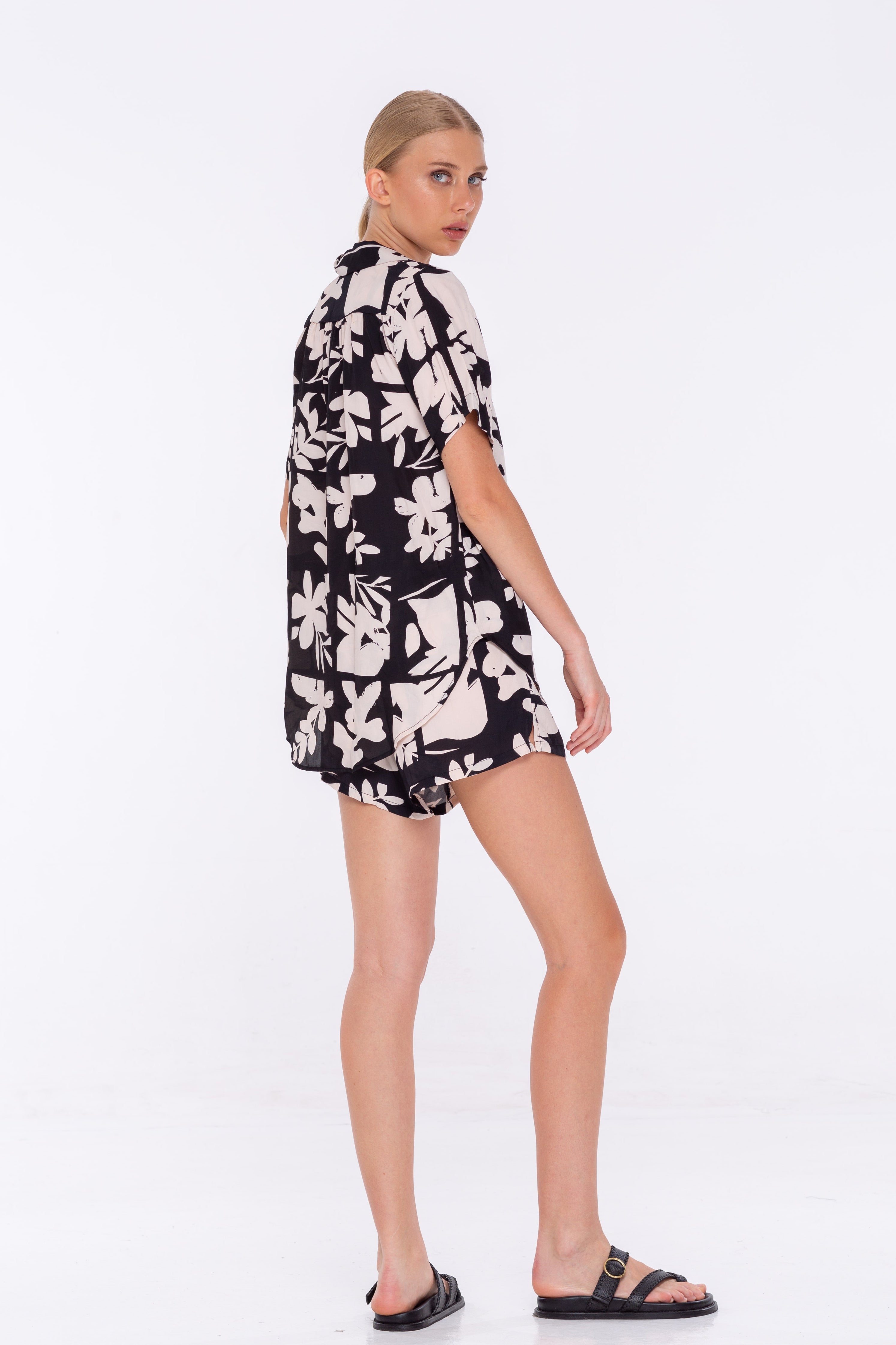 Ally Short - Black with Natural Flower Print