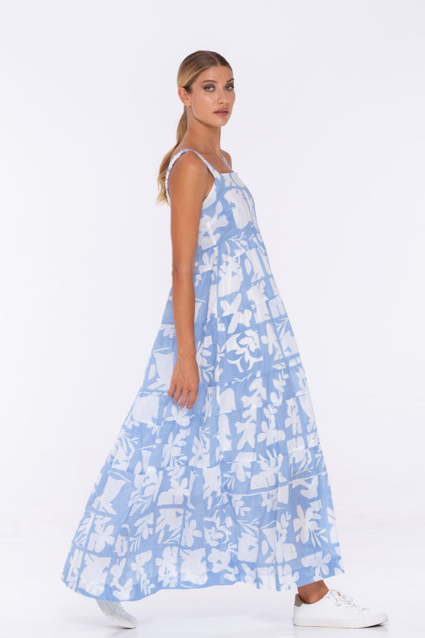 Bonny Dress - Exclusive Cornflower with Ivory Flower Print