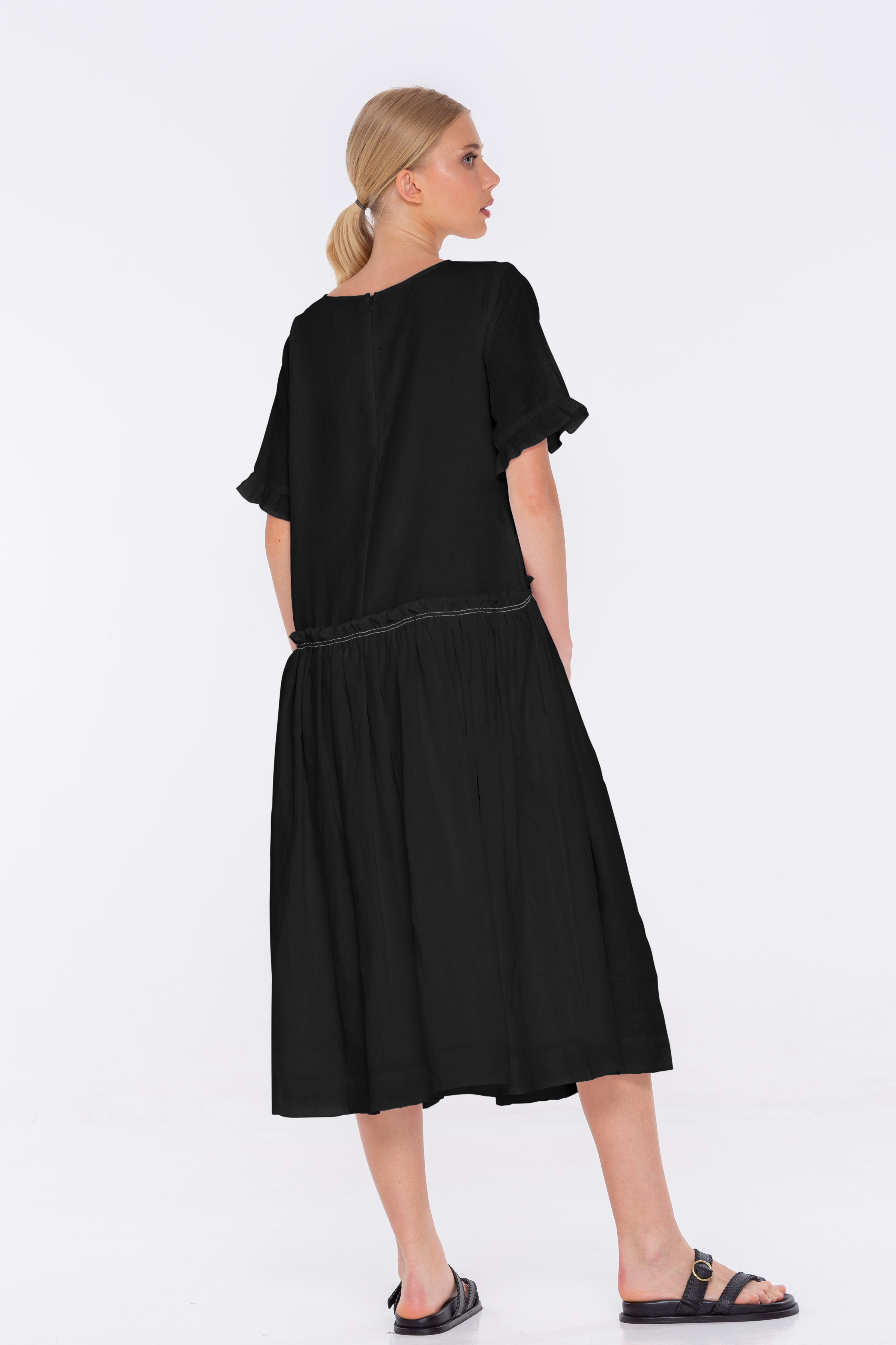 Only You Dress - Black with White Waist Stitching