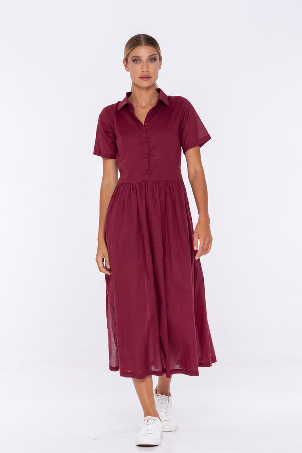Adrienne Shirt Dress - Berry