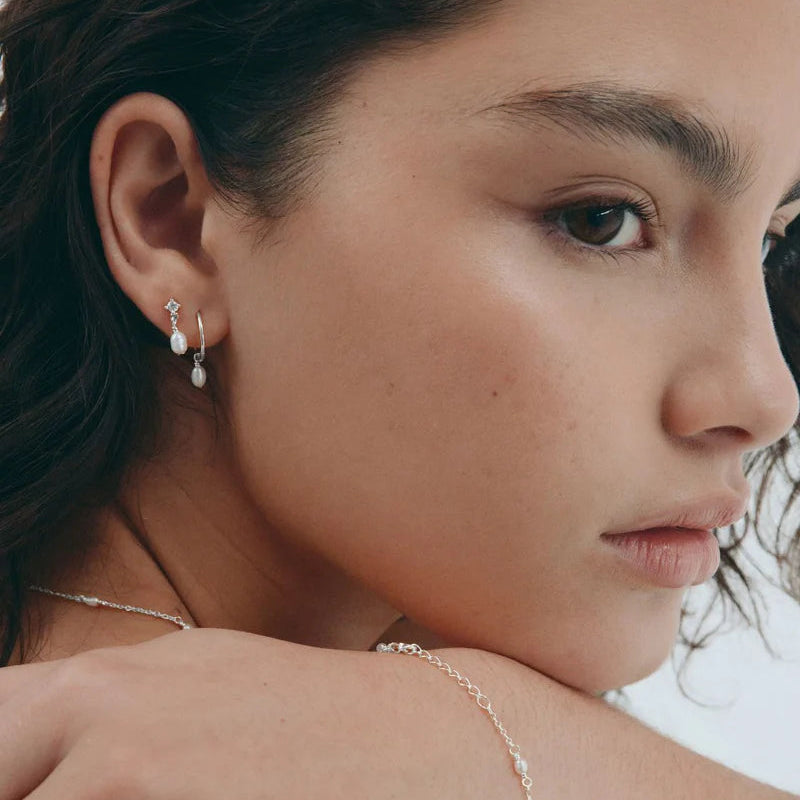 Saint Valentine - Mini Pearl Hoops - Silver