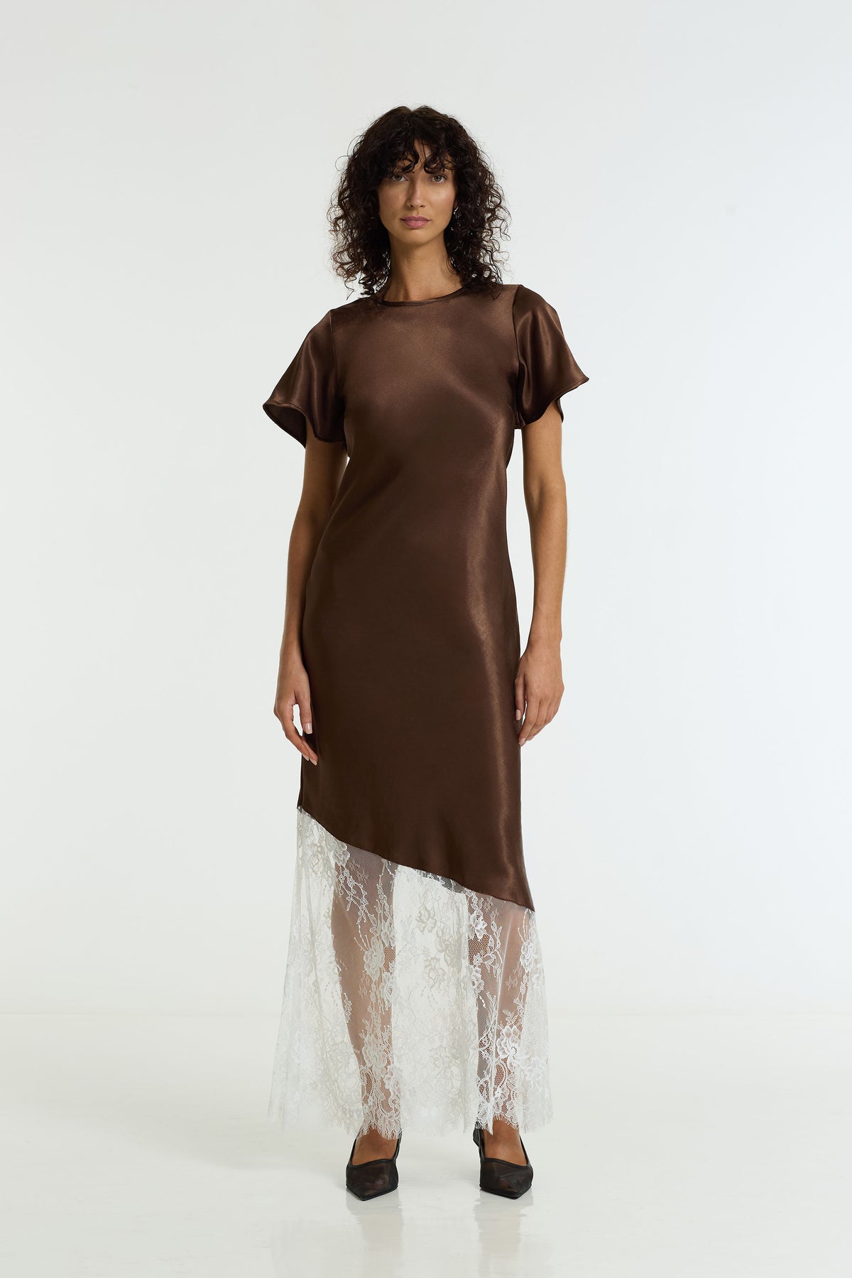 After Dark Satin Lace Maxi Dress | Chocolate