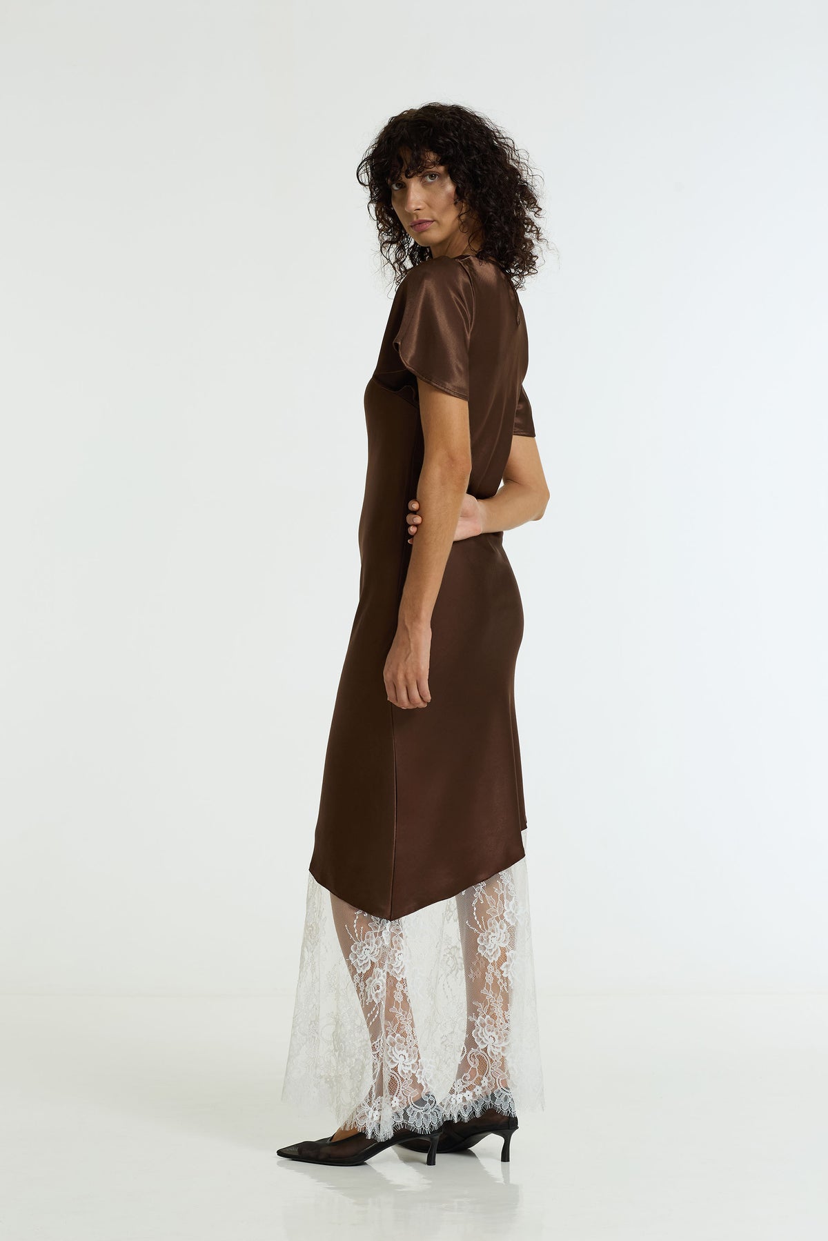After Dark Satin Lace Maxi Dress | Chocolate