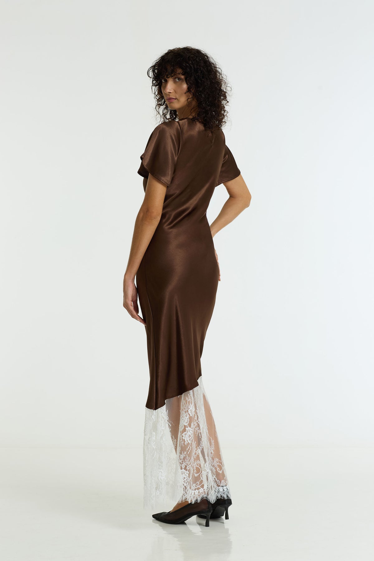 After Dark Satin Lace Maxi Dress | Chocolate