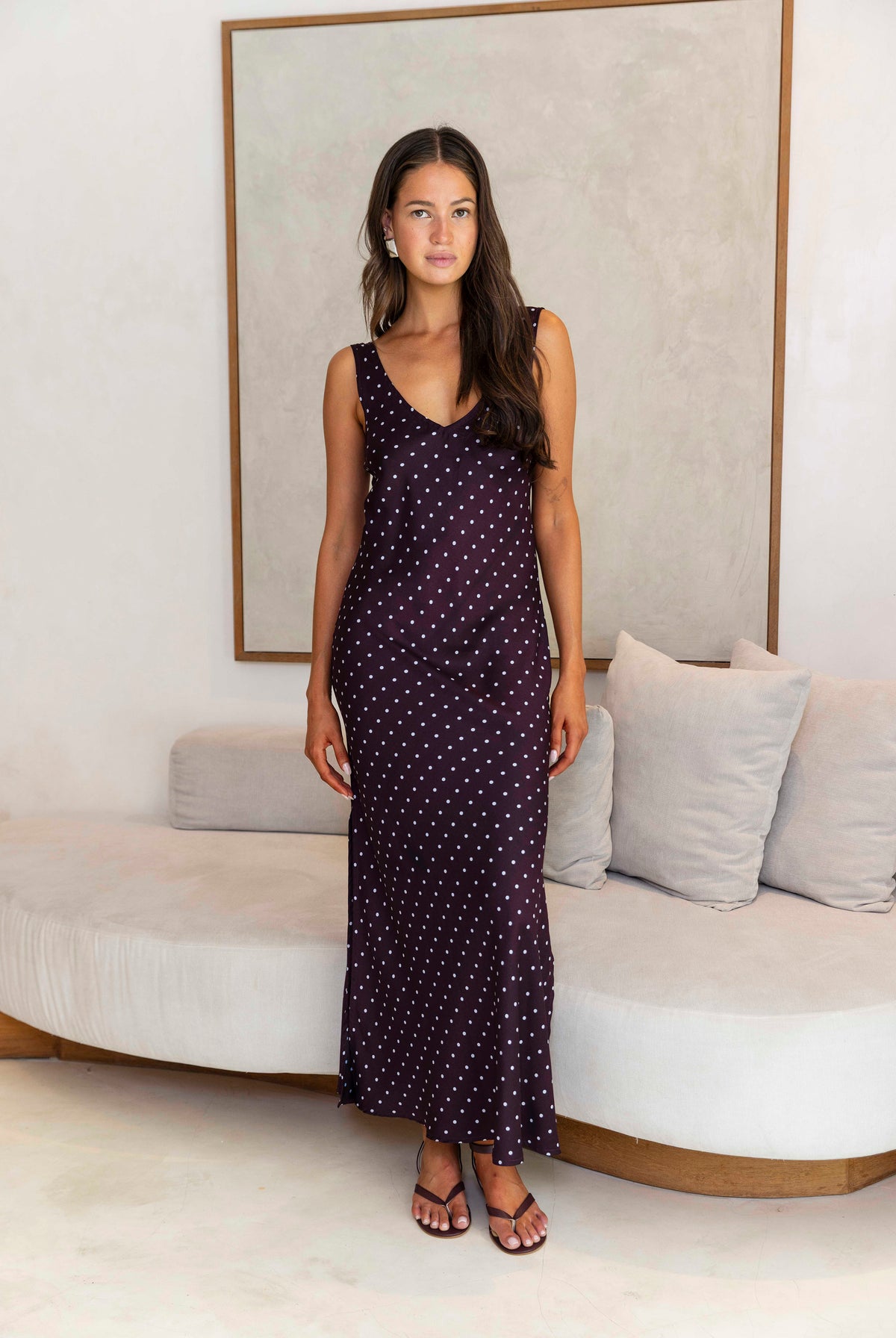 Alexandria Spot Bias Cut Maxi Dress | Burgundy