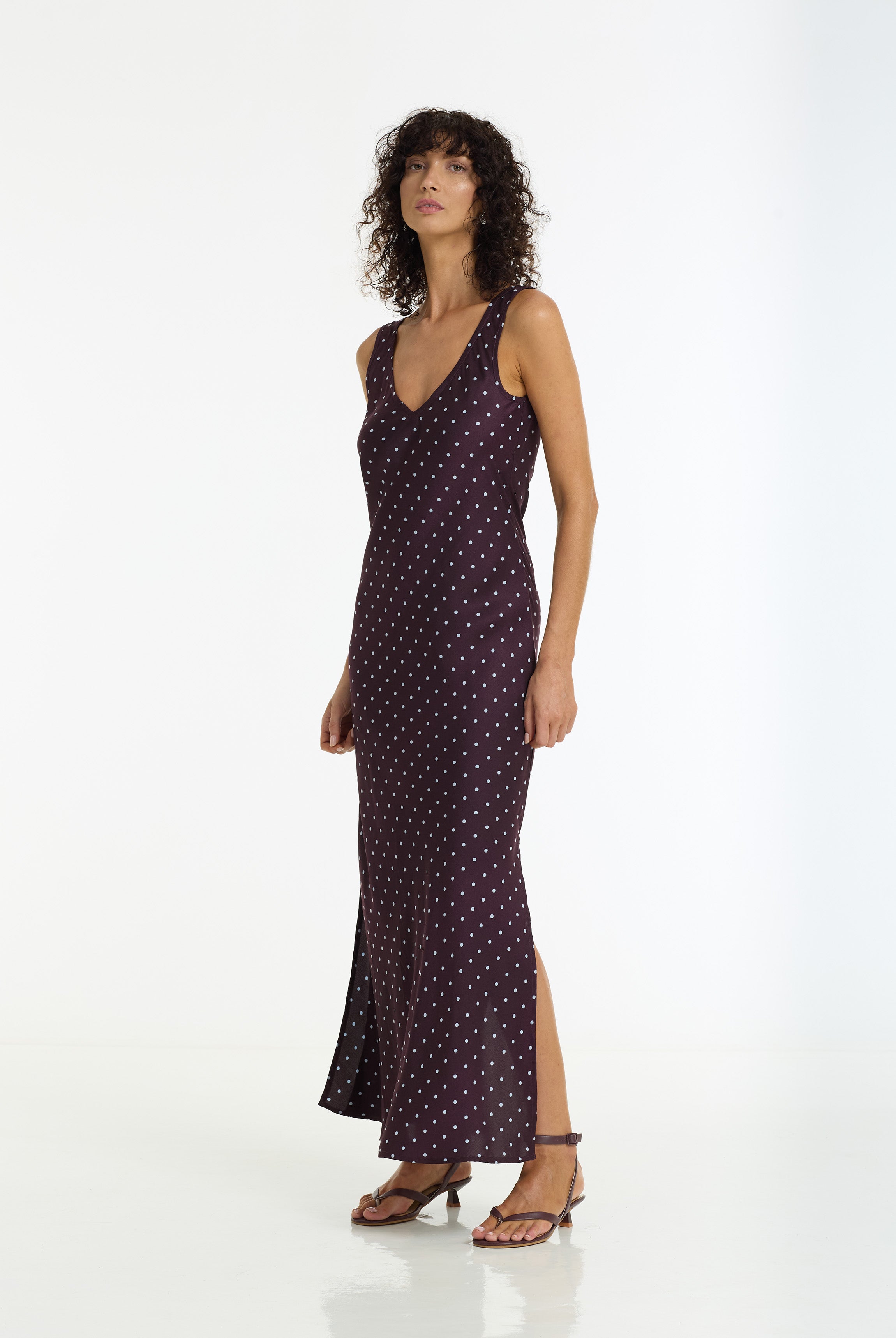 Alexandria Spot Bias Cut Maxi Dress | Burgundy | PRE-ORDER