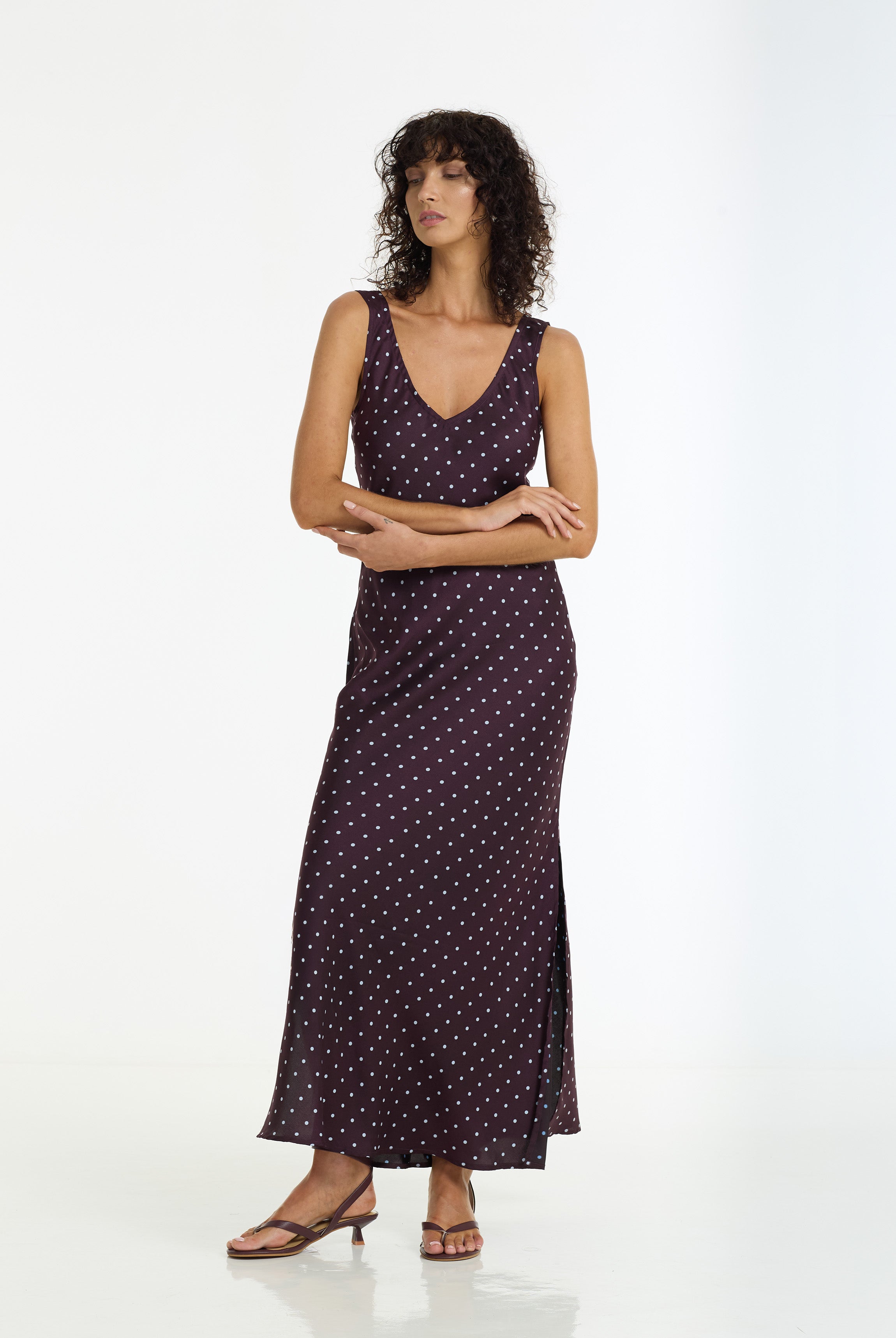 Alexandria Spot Bias Cut Maxi Dress | Burgundy | PRE-ORDER