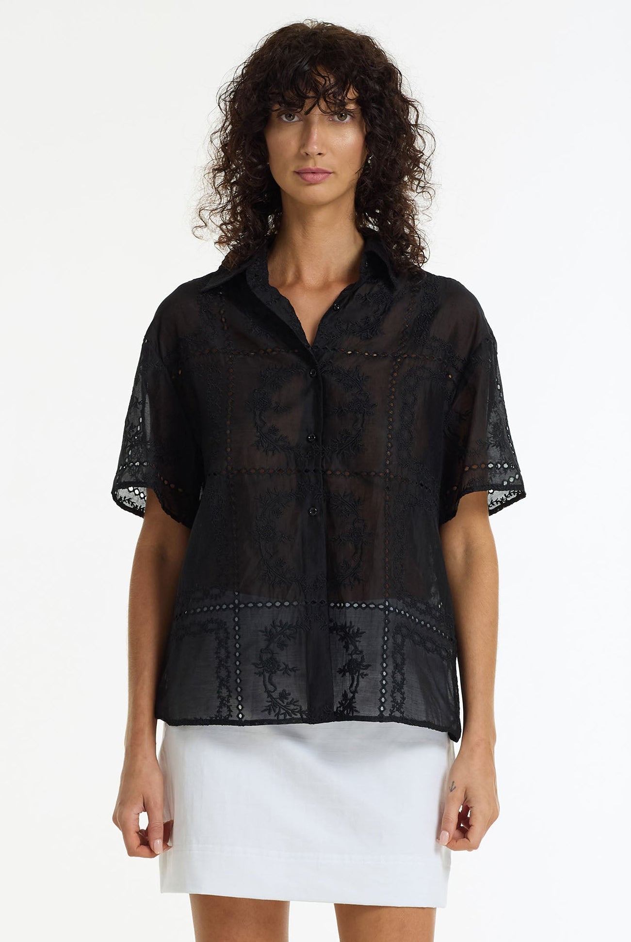 Align Short Sleeve Anglaise Shirt | Black | PRE-ORDER