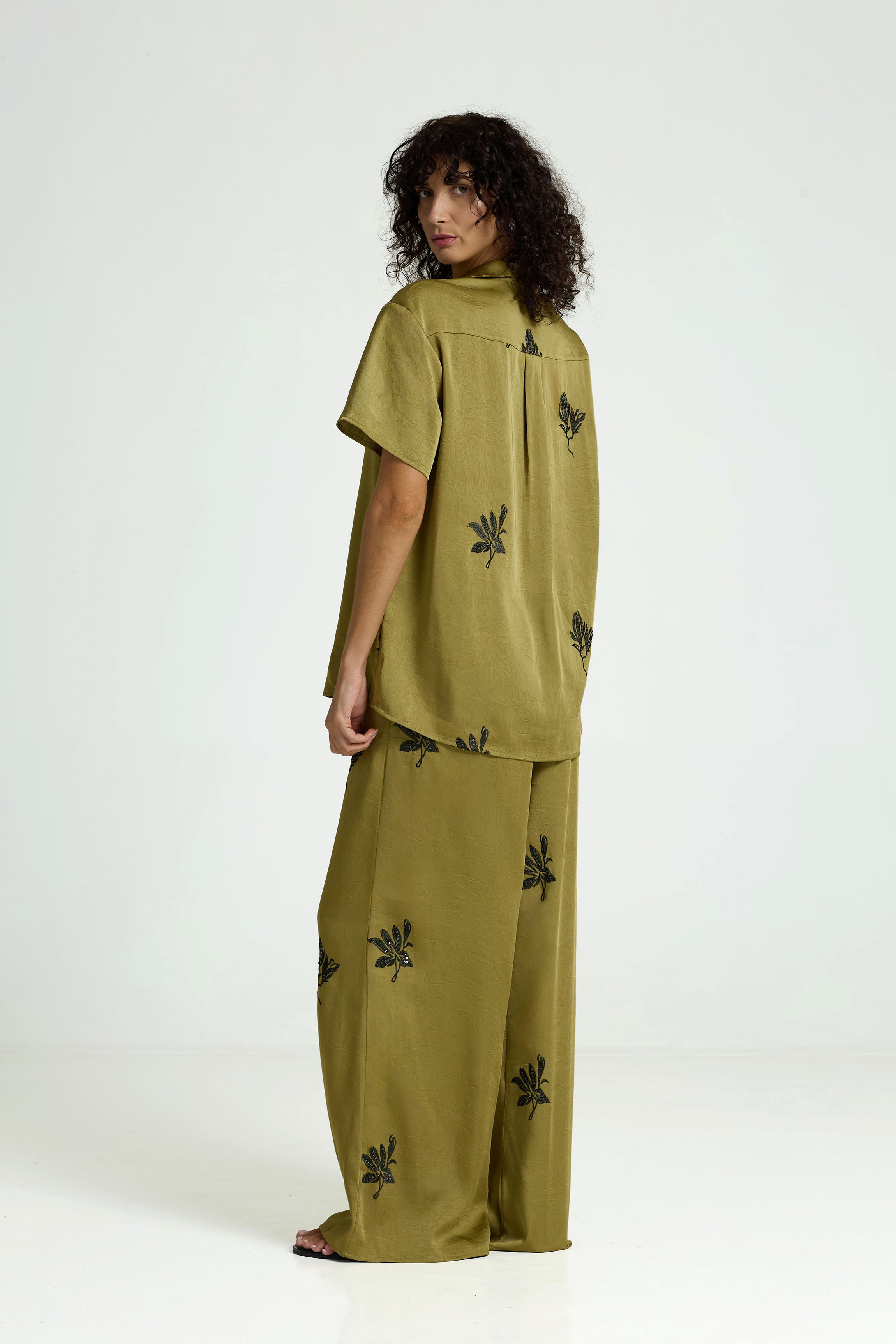 Align Shirt - Green Fig w Black Embroidery & Sequins