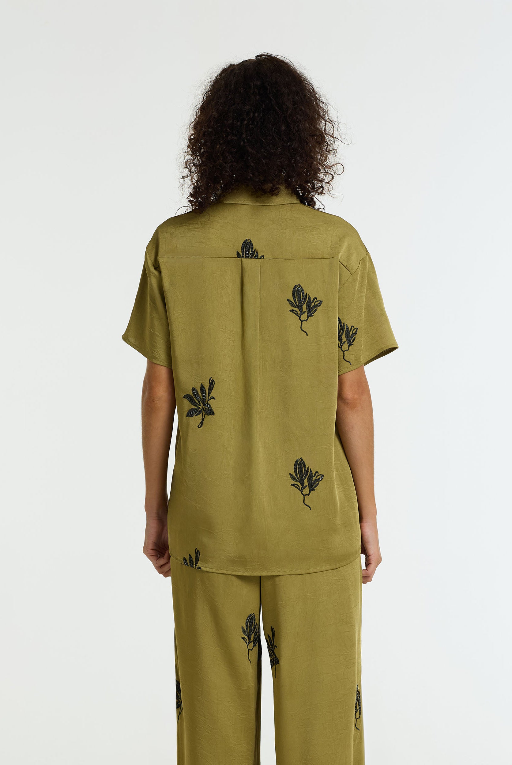 Align Shirt - Green Fig w Black Embroidery & Sequins