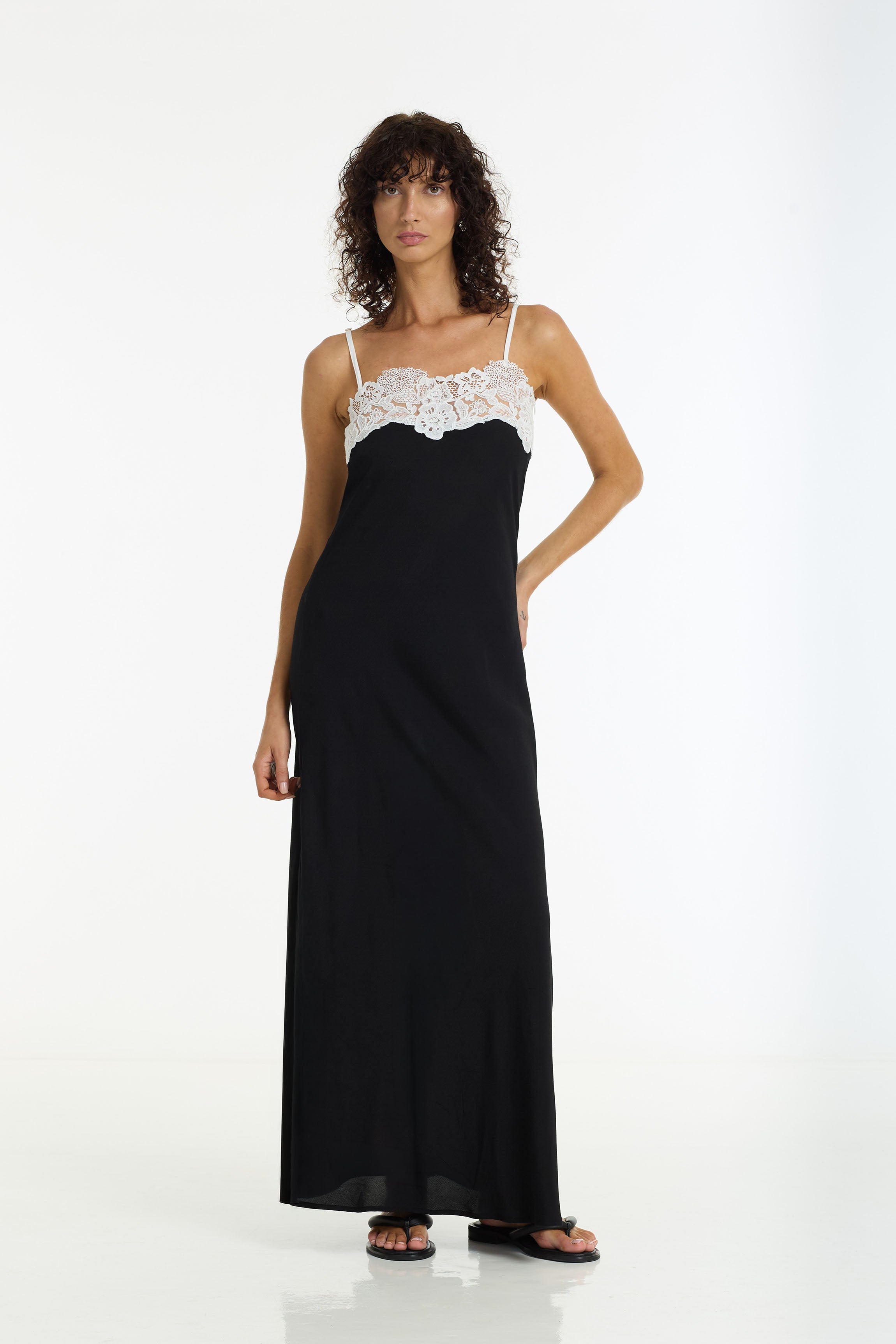Aria Lace Trim Bias Dress | Black/Ivory | PRE-ORDER