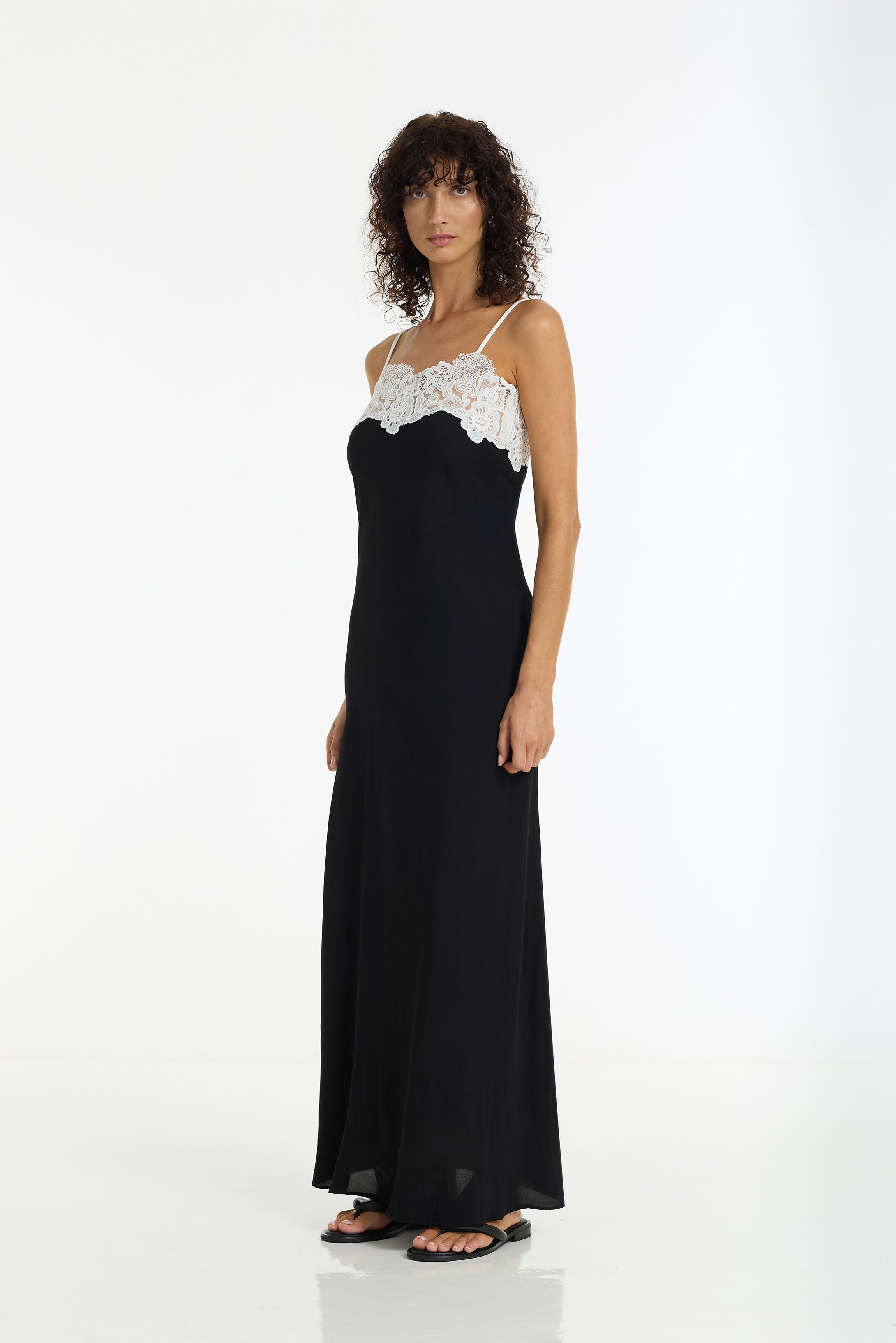 Aria Lace Trim Bias Dress | Black/Ivory | PRE-ORDER