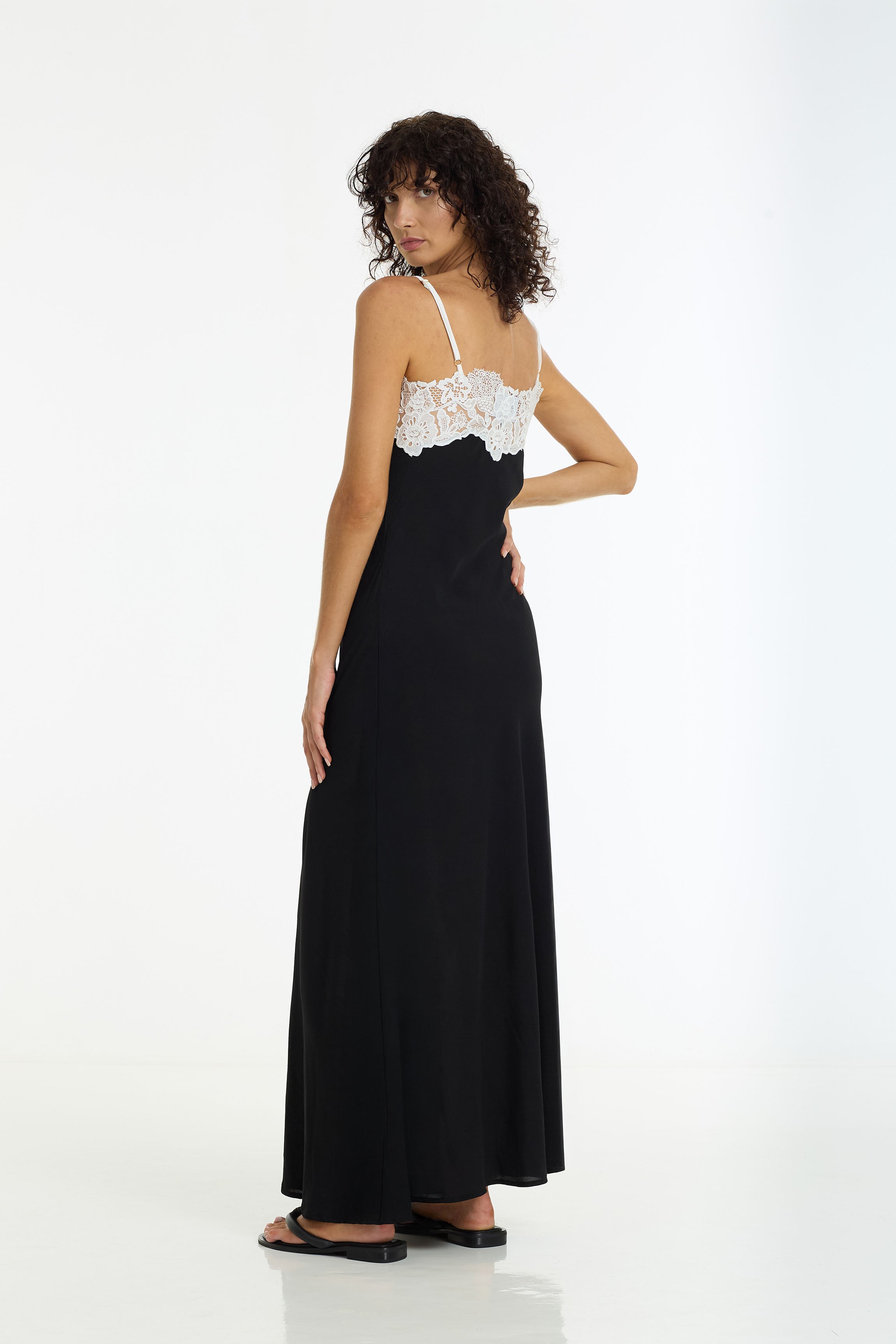 Aria Lace Trim Bias Dress | Black/Ivory | PRE-ORDER