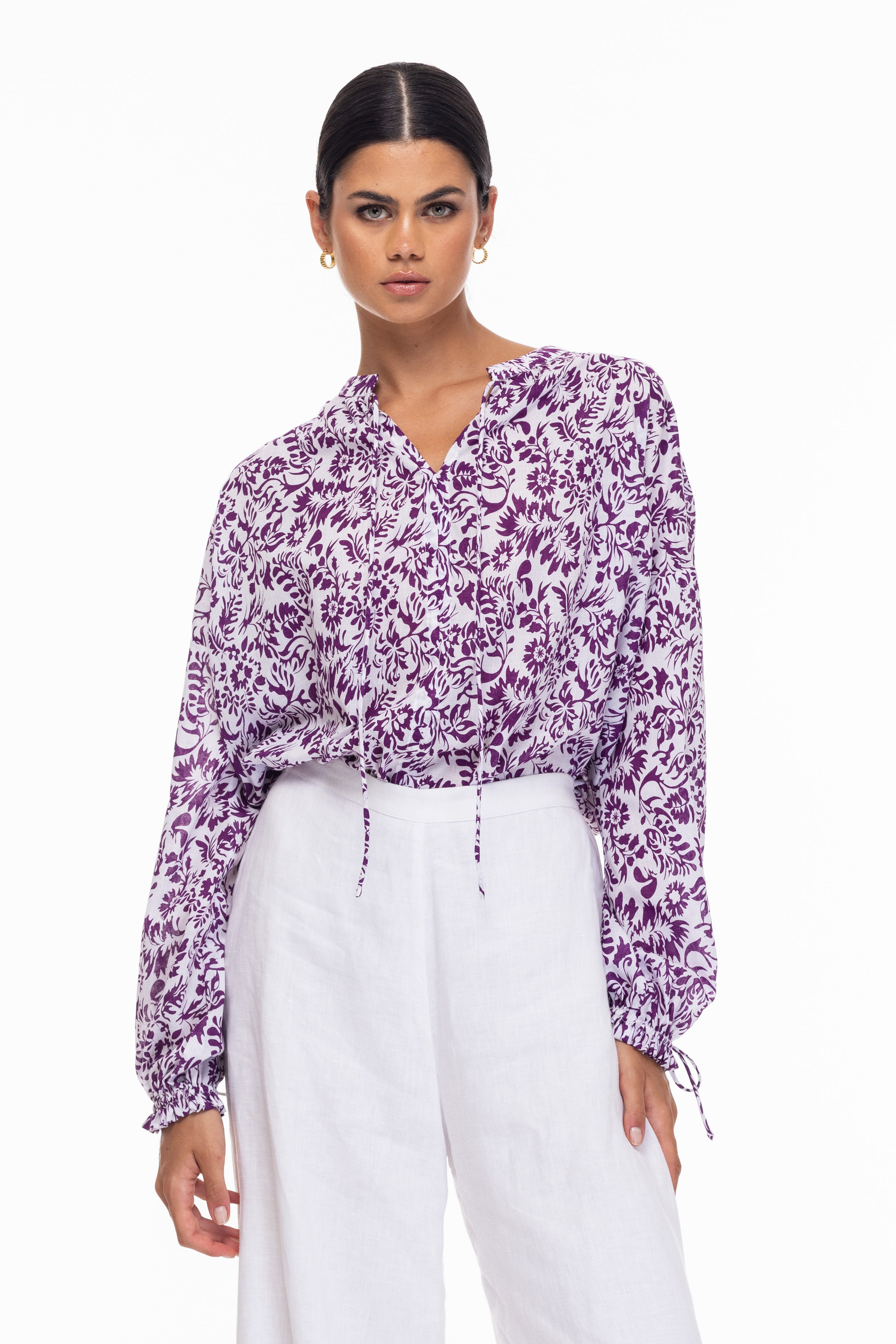 Betty Blouse - Purple/White Print