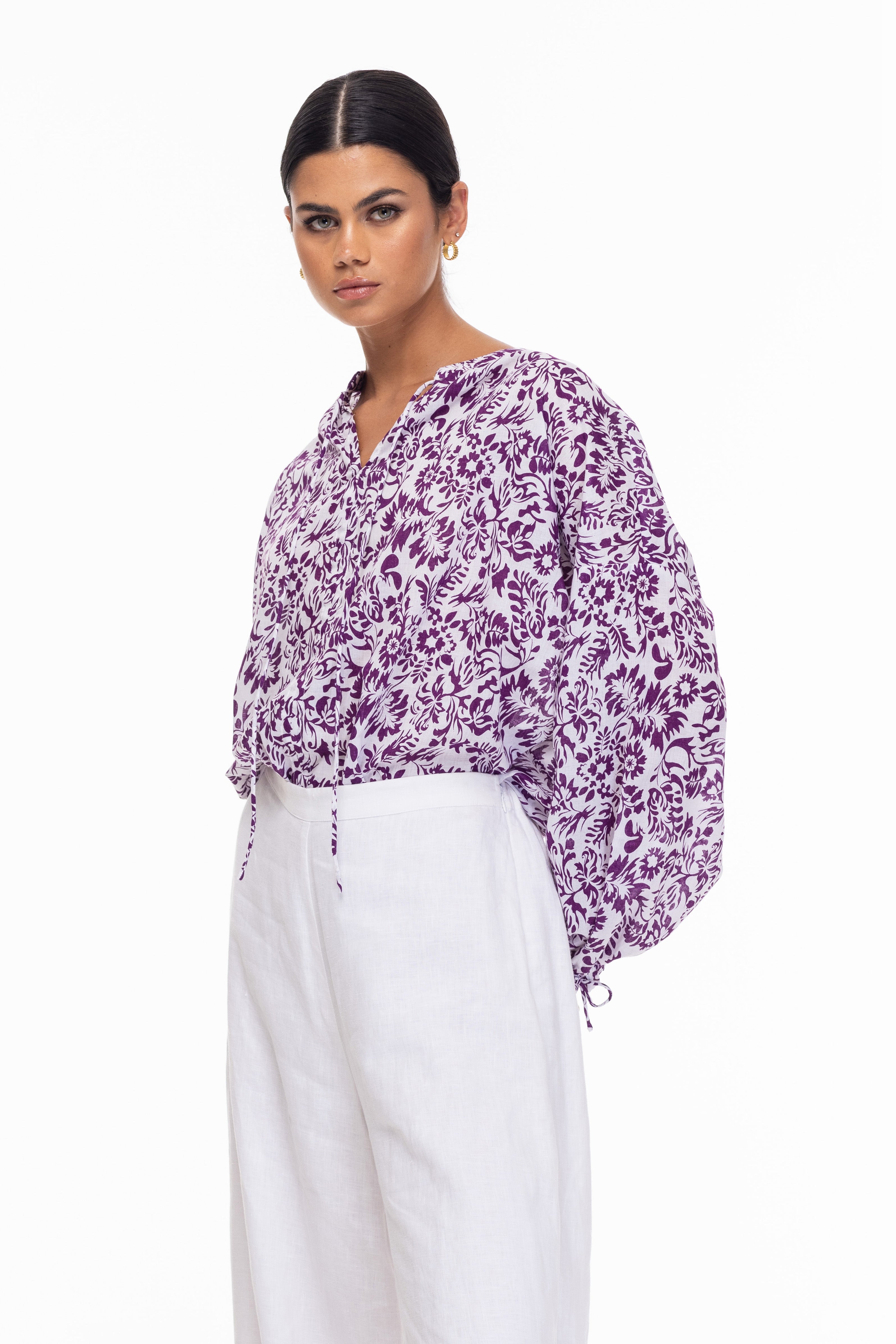 Betty Blouse - Purple/White Print