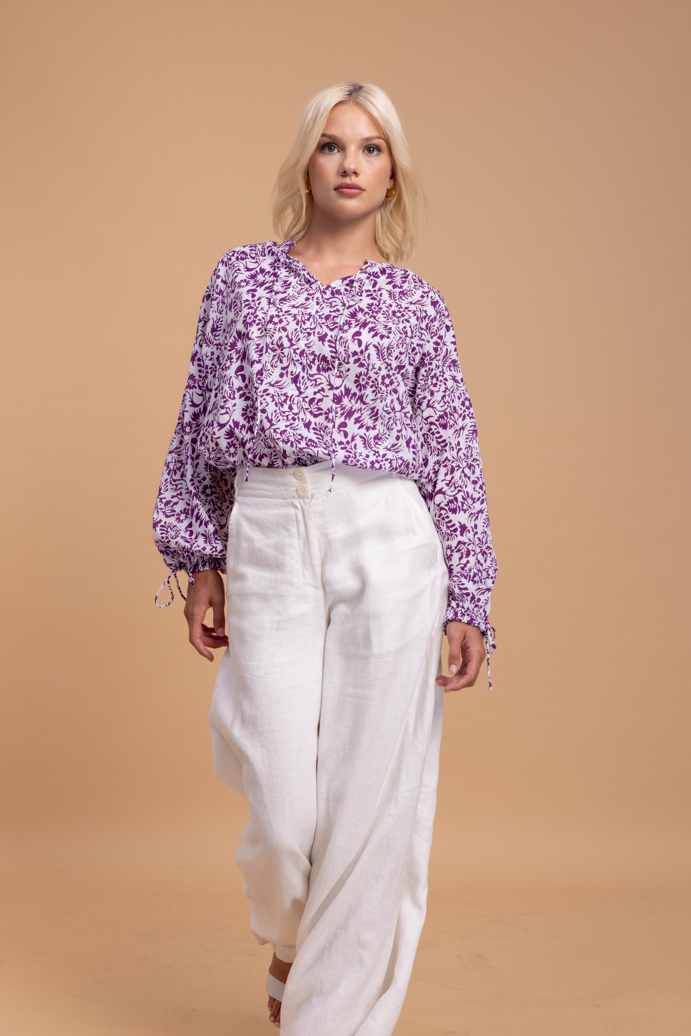 Betty Blouse - Purple/White Print