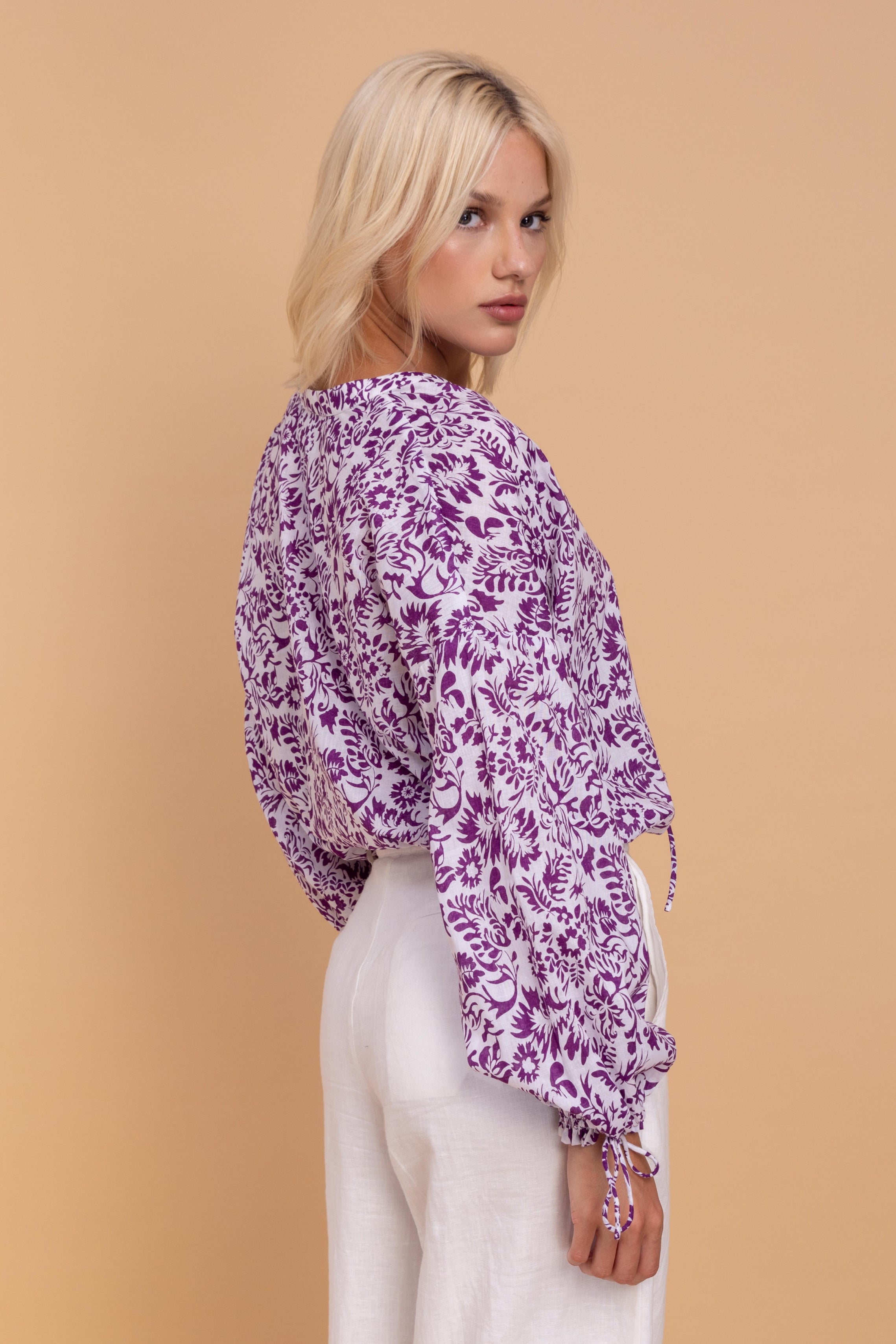 Betty Blouse - Purple/White Print