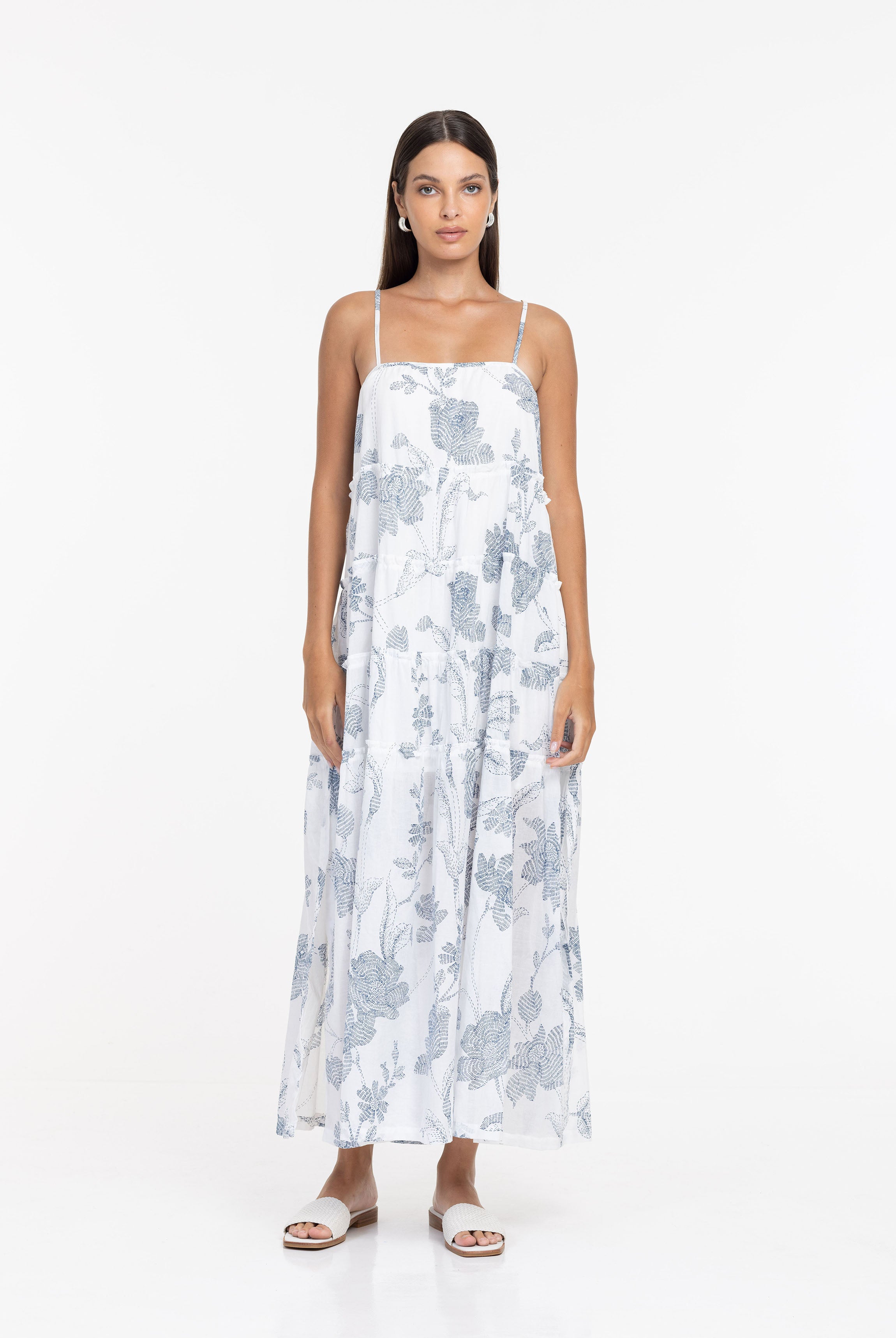 H26/50352 Carmella Dress - White/Ink Exclusive Floral