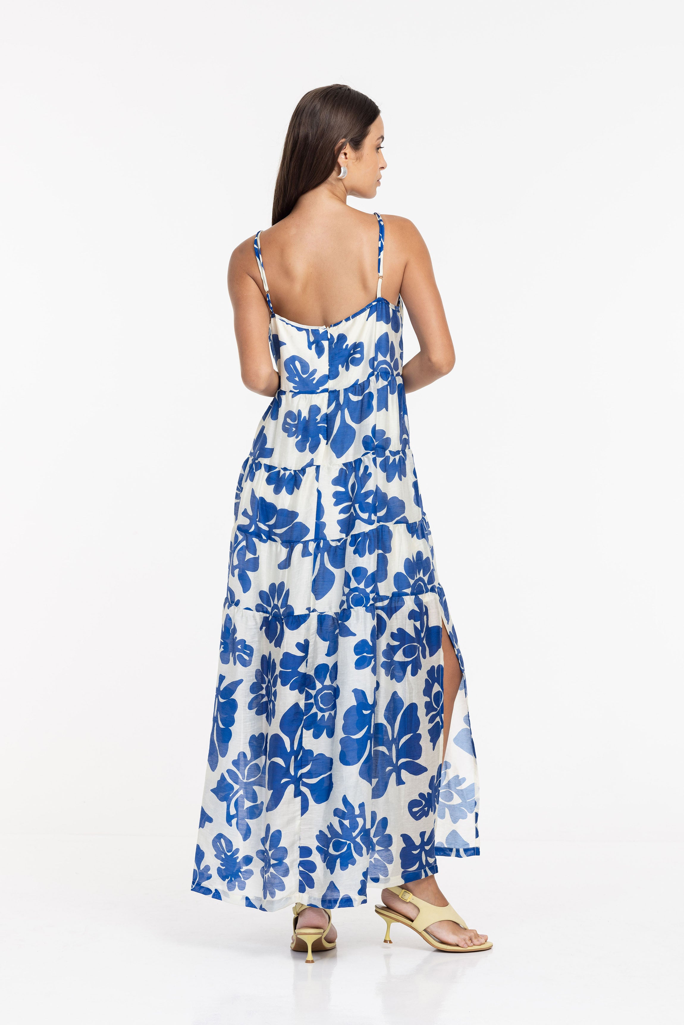 Carmen Dress - Ivory/Cobalt Blue Print