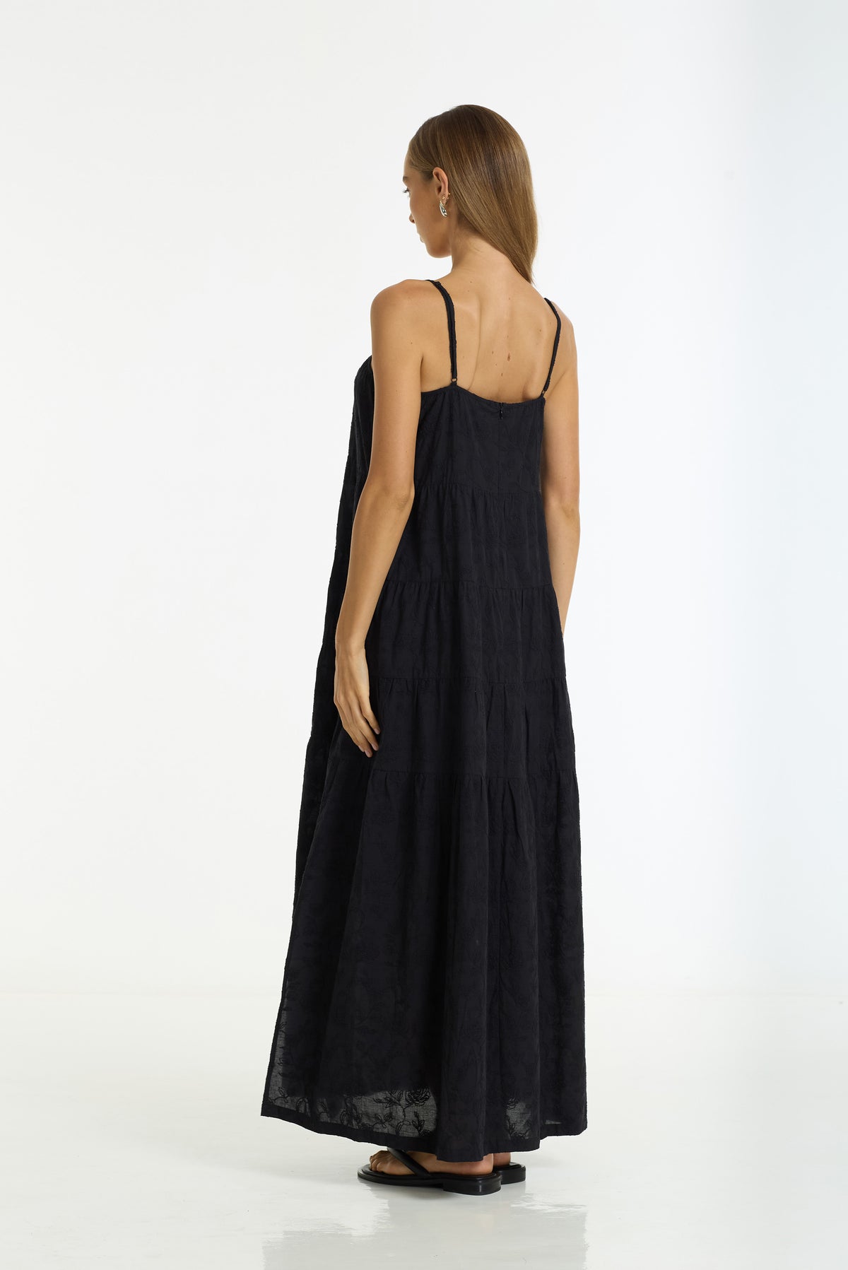 Carmen Embroidered Cotton Maxi Dress | Black