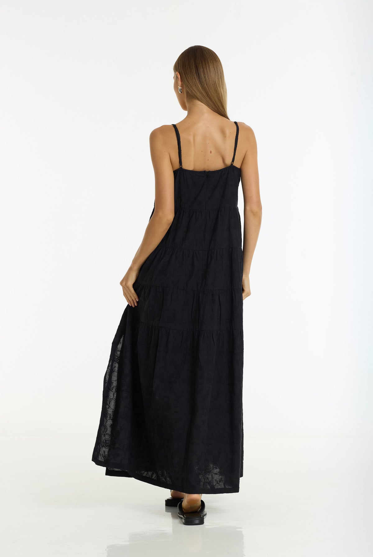 Carmen Embroidered Cotton Maxi Dress | Black