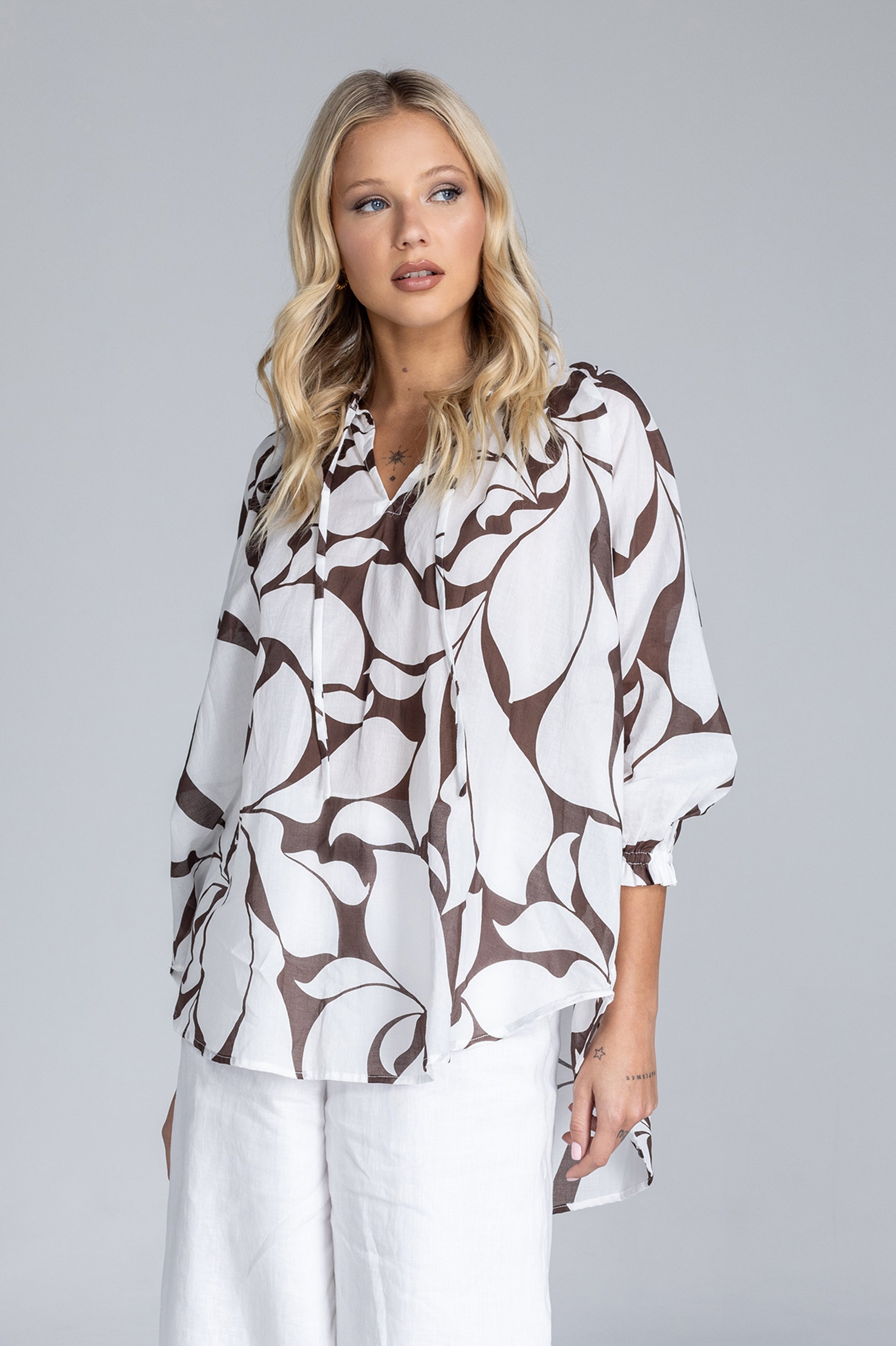 Charlotte Top - Exclusive Chocolate with Ivory Floral Print