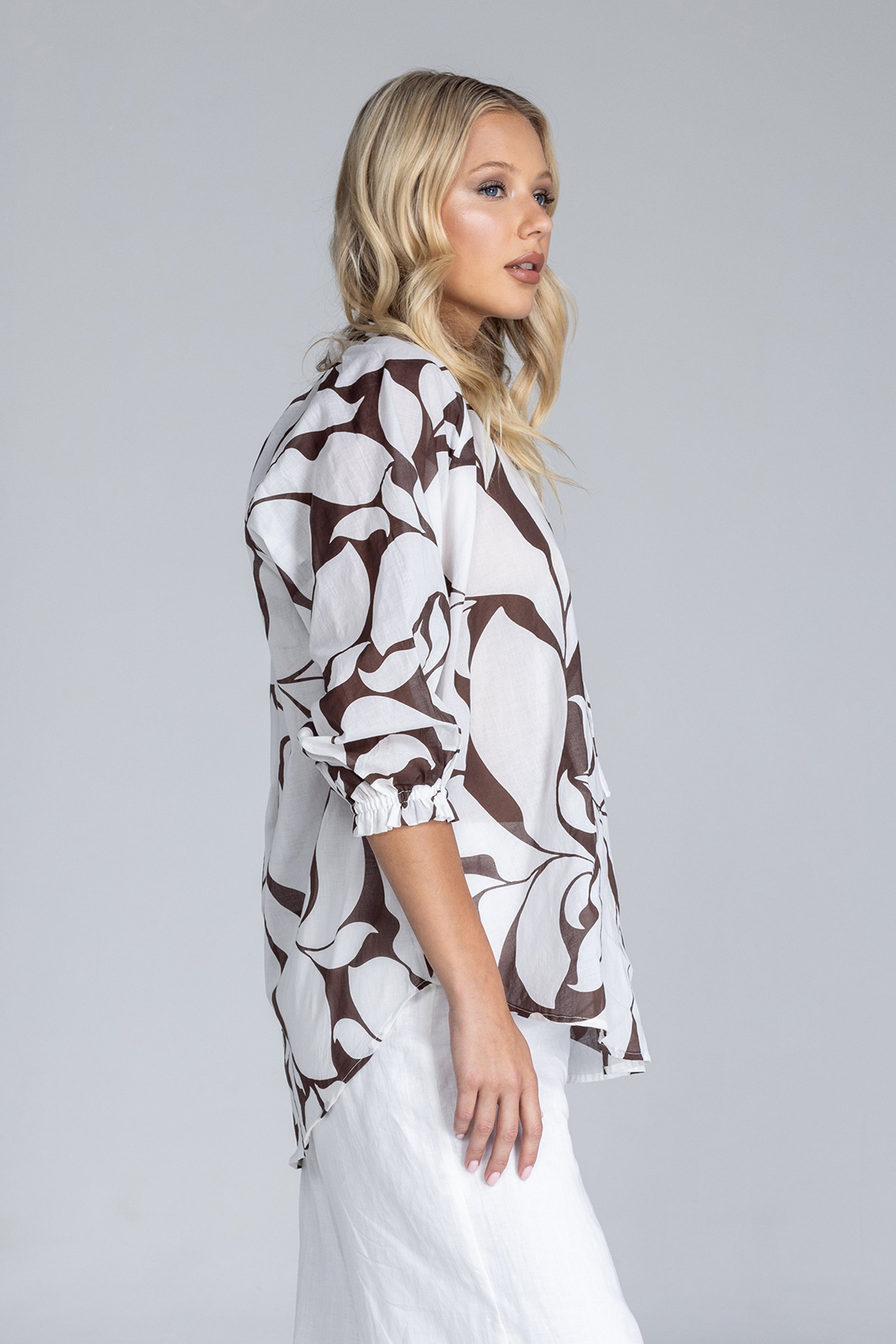 Charlotte Top - Exclusive Chocolate with Ivory Floral Print