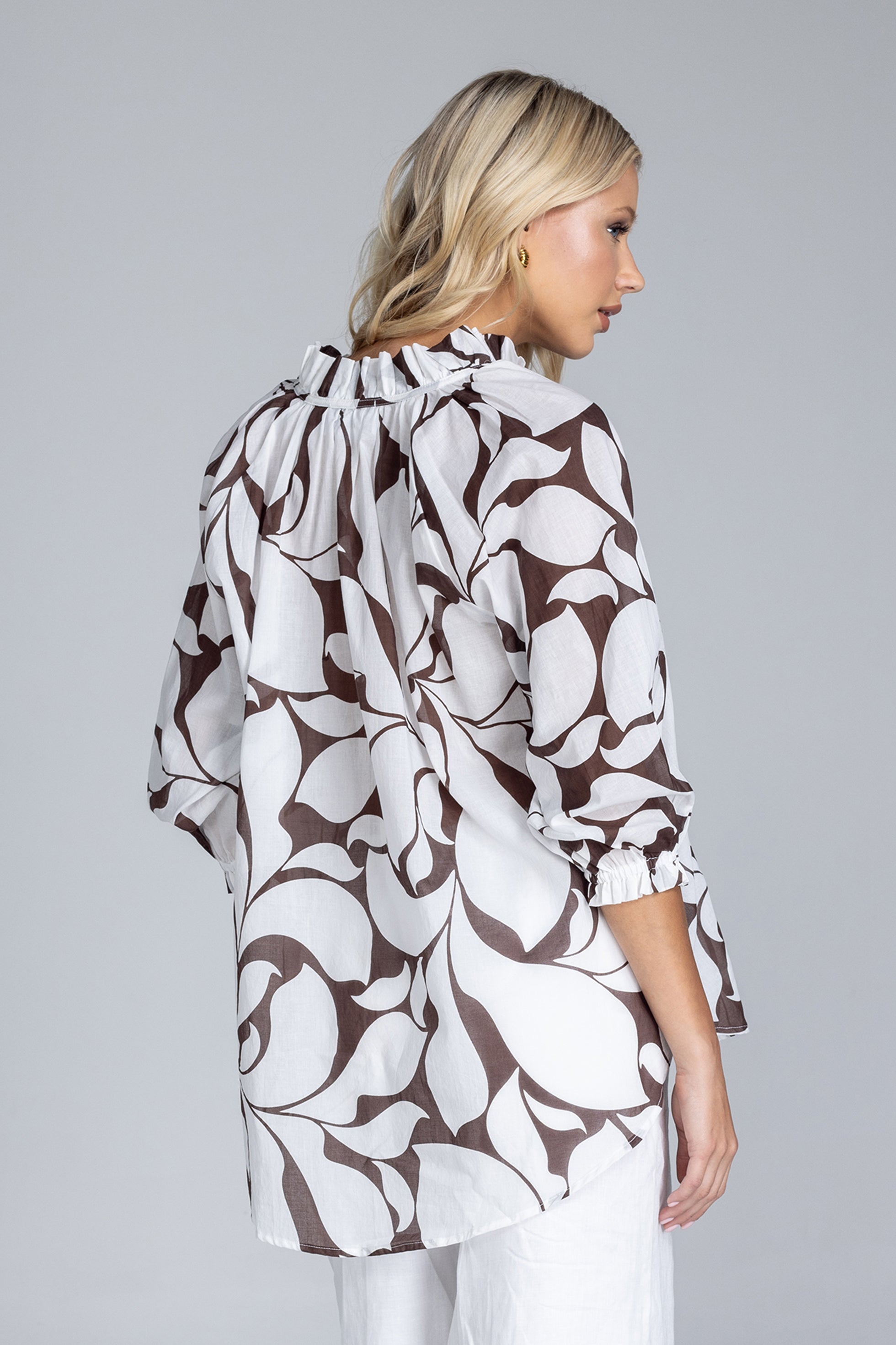 Charlotte Top - Exclusive Chocolate with Ivory Floral Print