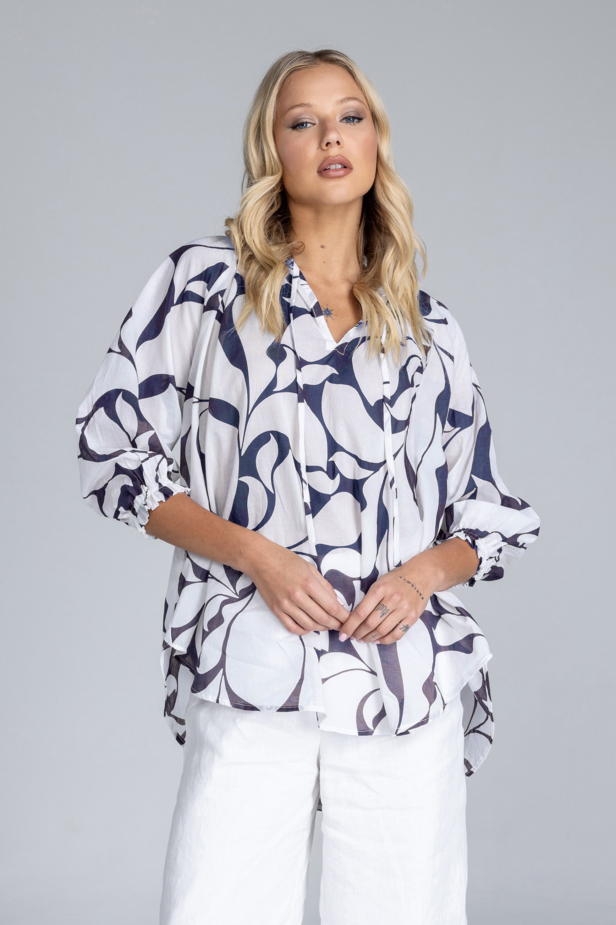 Charlotte Top - Exclusive Night Sky with Ivory Floral Print