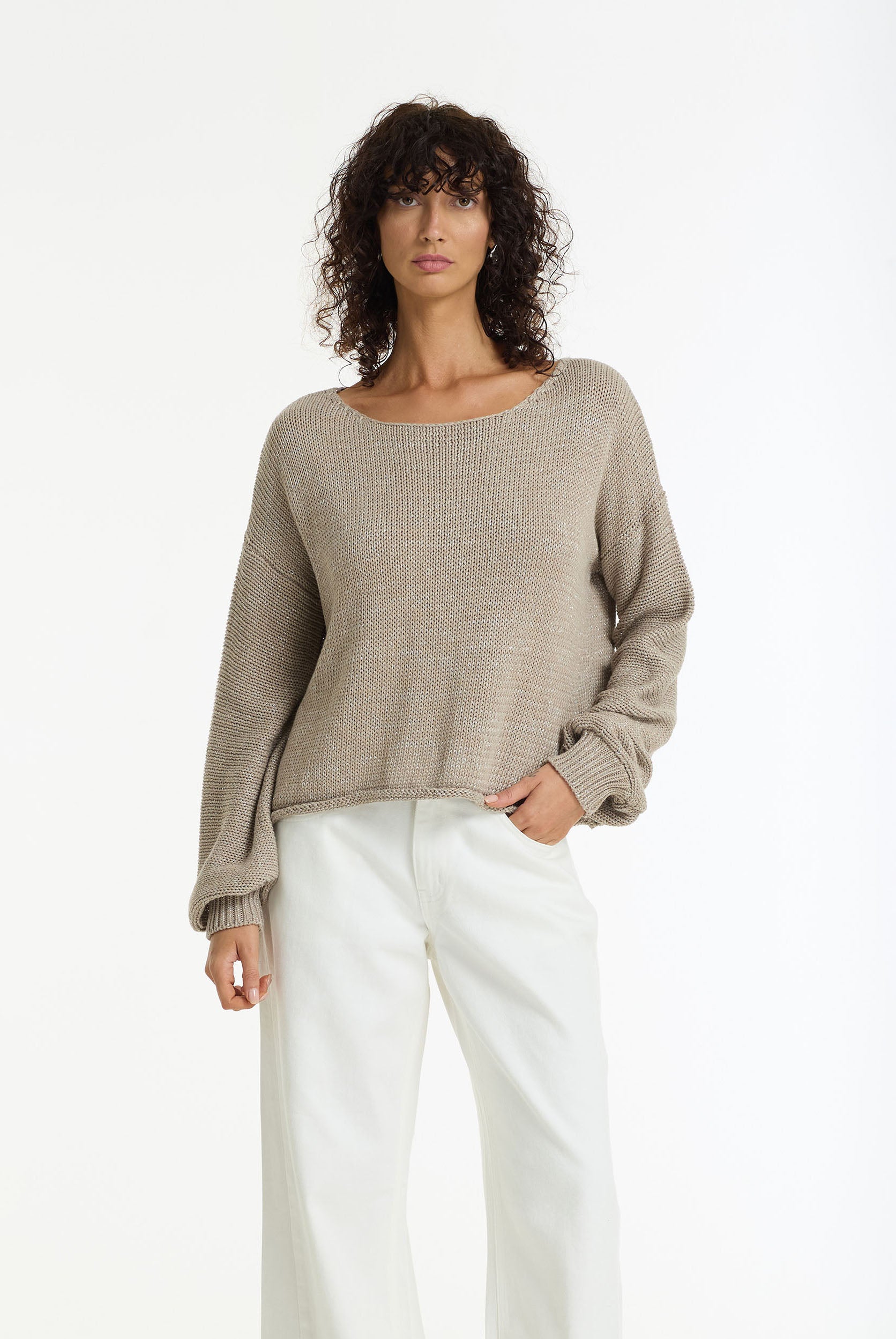 PRE-ORDER Close Sweater - Light Mocha w Silver Lurex