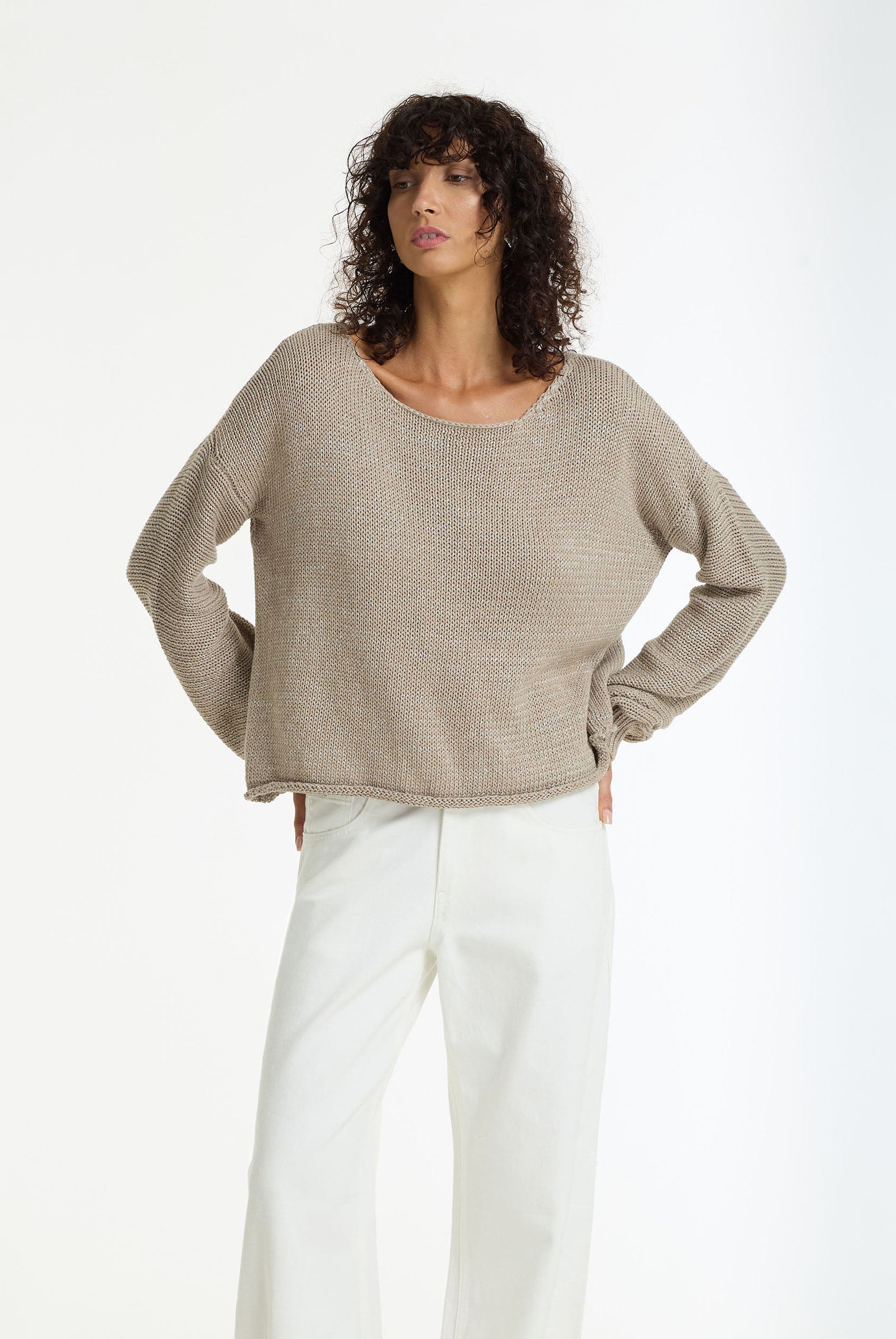 PRE-ORDER Close Sweater - Light Mocha w Silver Lurex