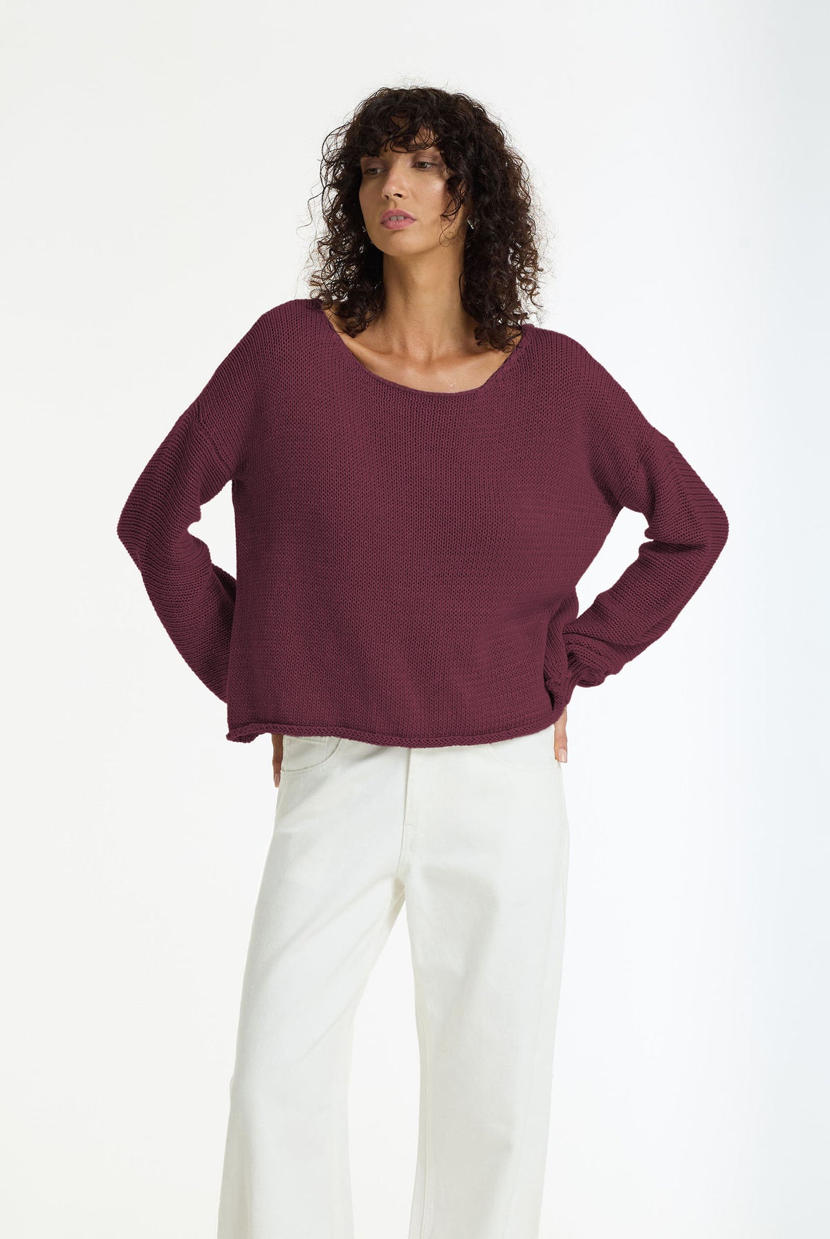 Close Cotton Yarn Sweater | Winter Wine