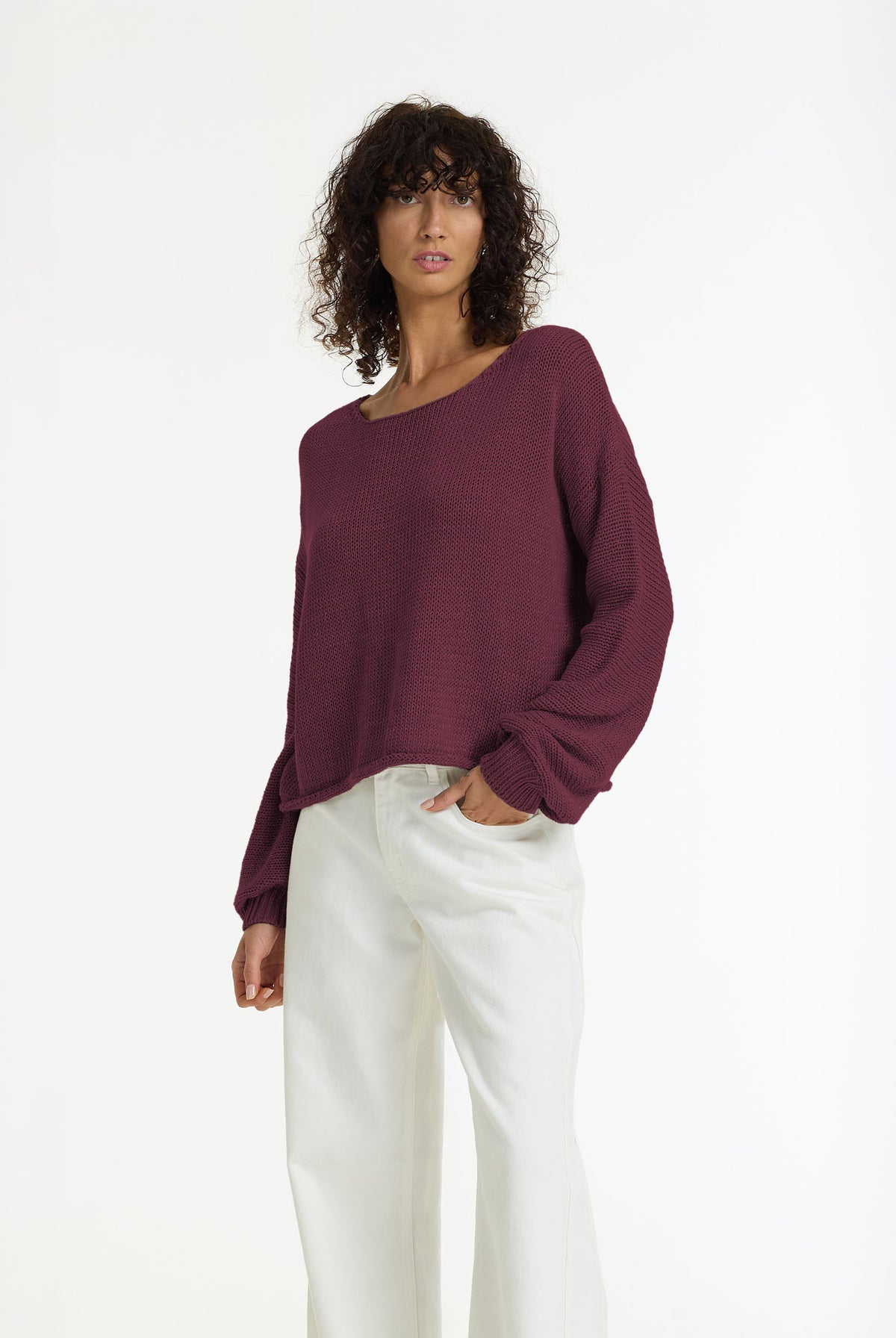 Close Cotton Yarn Sweater | Winter Wine