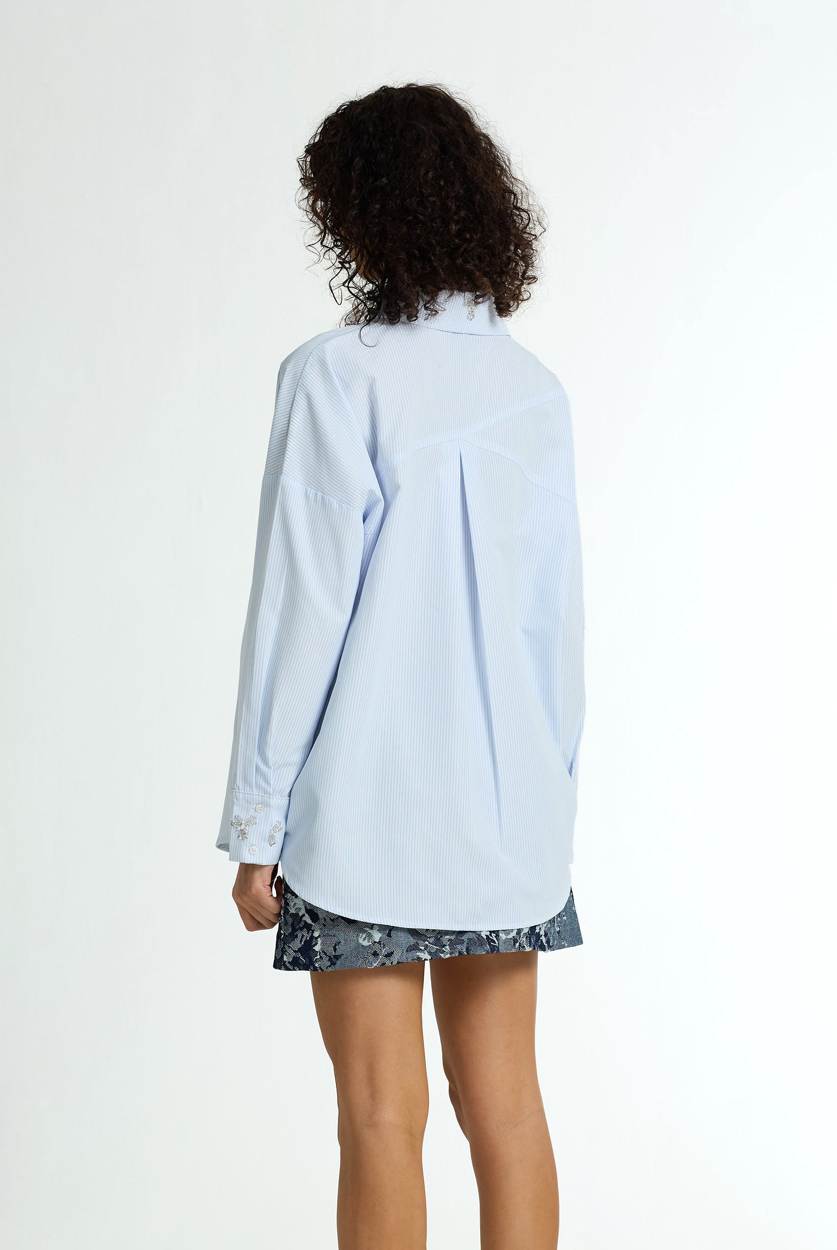 Crossed Paths Embellished Stripe Shirt | White/Blue | PRE-ORDER